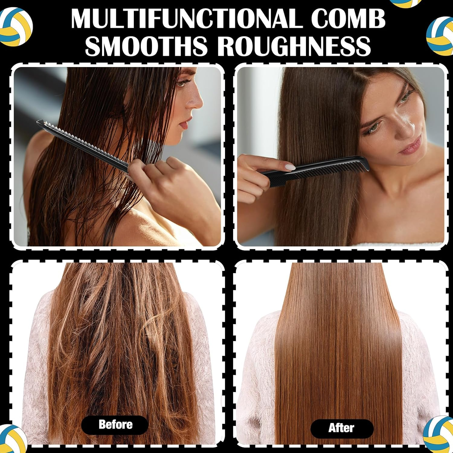 Jingmore 24 Pcs Volleyball Hair Brush Gifts for Girls Team Bulk Mini Detangling Hair Brushes and Bristles Plastic Combs Set for Volleyball Team Gifts Sport Players Party Favors image number 3