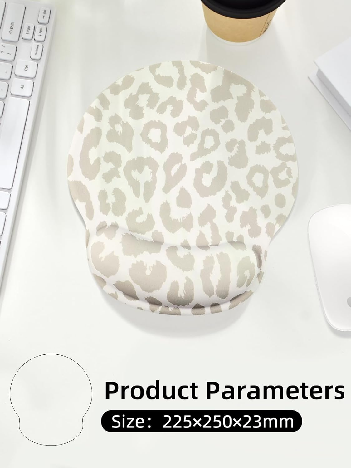 Leopard Mouse Pad Wrist Support Wrist Rest, Ergonomic Mouse Pad with Non-Slip Base for Office Gaming Working Computers,Desk Accessories Pain Relief Mouse Mat for Home&Game Decor, Beige