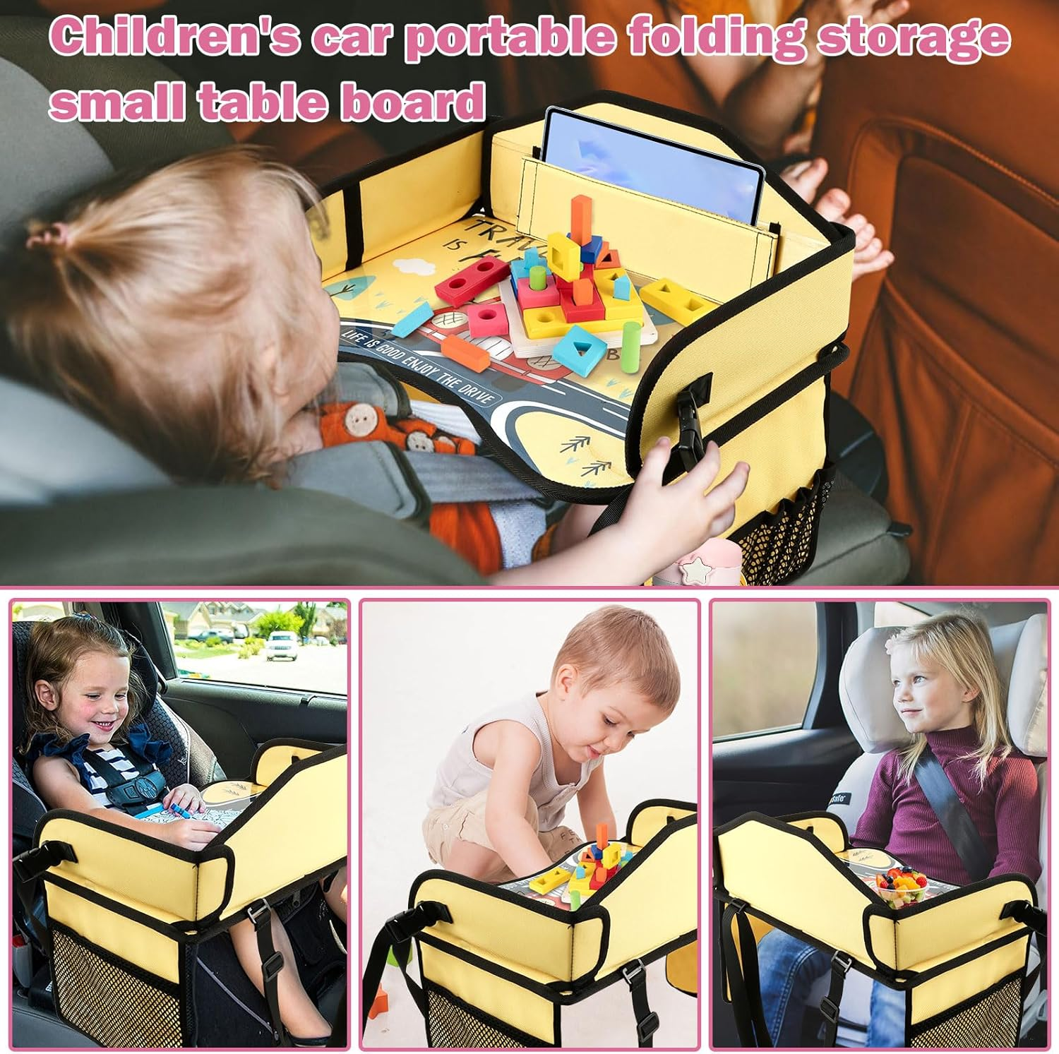 Car Seat Tray, Portable Kid Travel Table, Multifunctional Car Seat Tray Table for Drawing, Watching TV, Storage Toys, Pen, Books, Water Bottle, Snack (Style1) image number 1