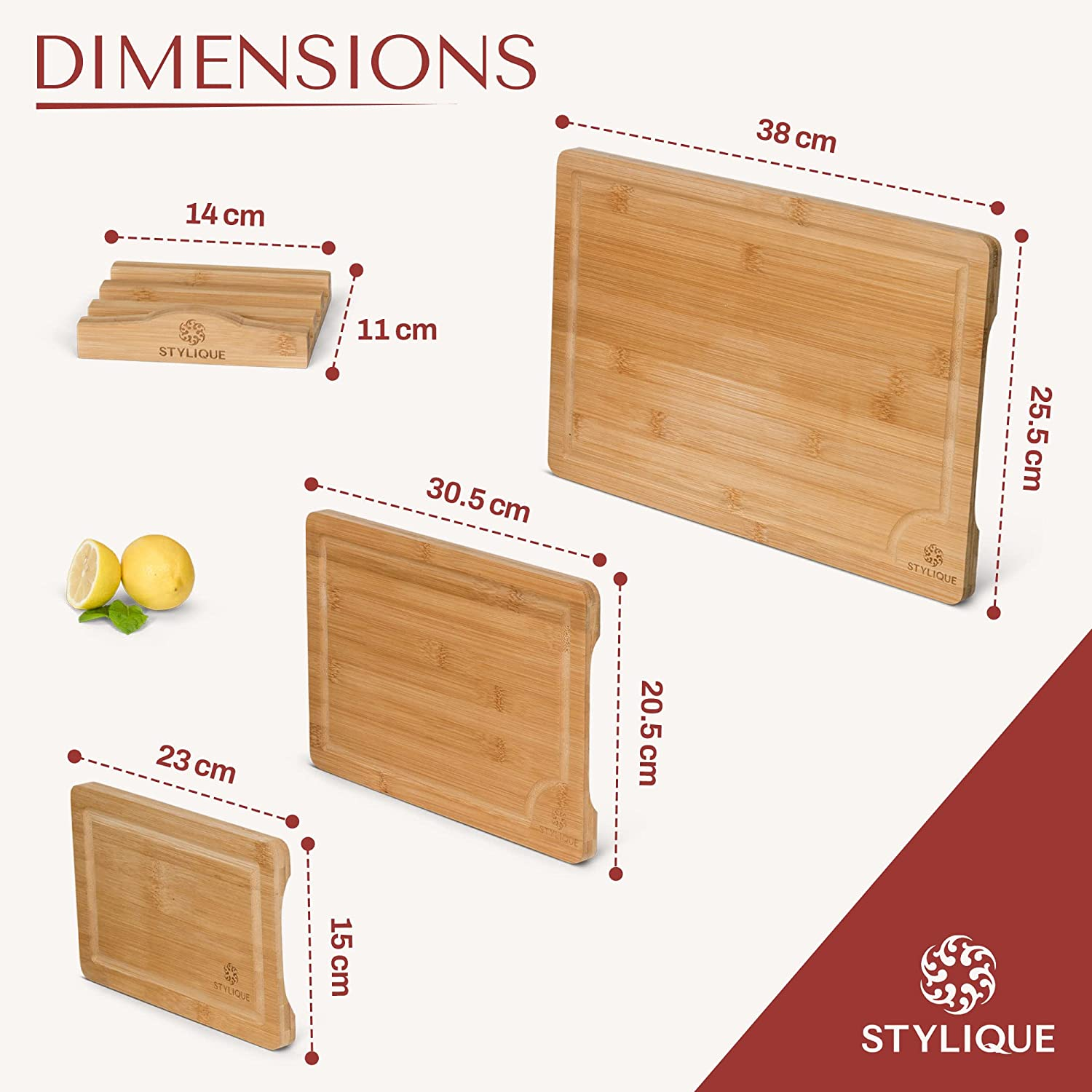 STYLIQUE Wooden Chopping Board Set of 3 with Cutting Board Organiser, Meal Prep Wooden Cutting Boards, Large Chopping Board and Serving Tray, Cheese Board, Kitchen Tools Gadgets, Bamboo Chopping Board image number 4