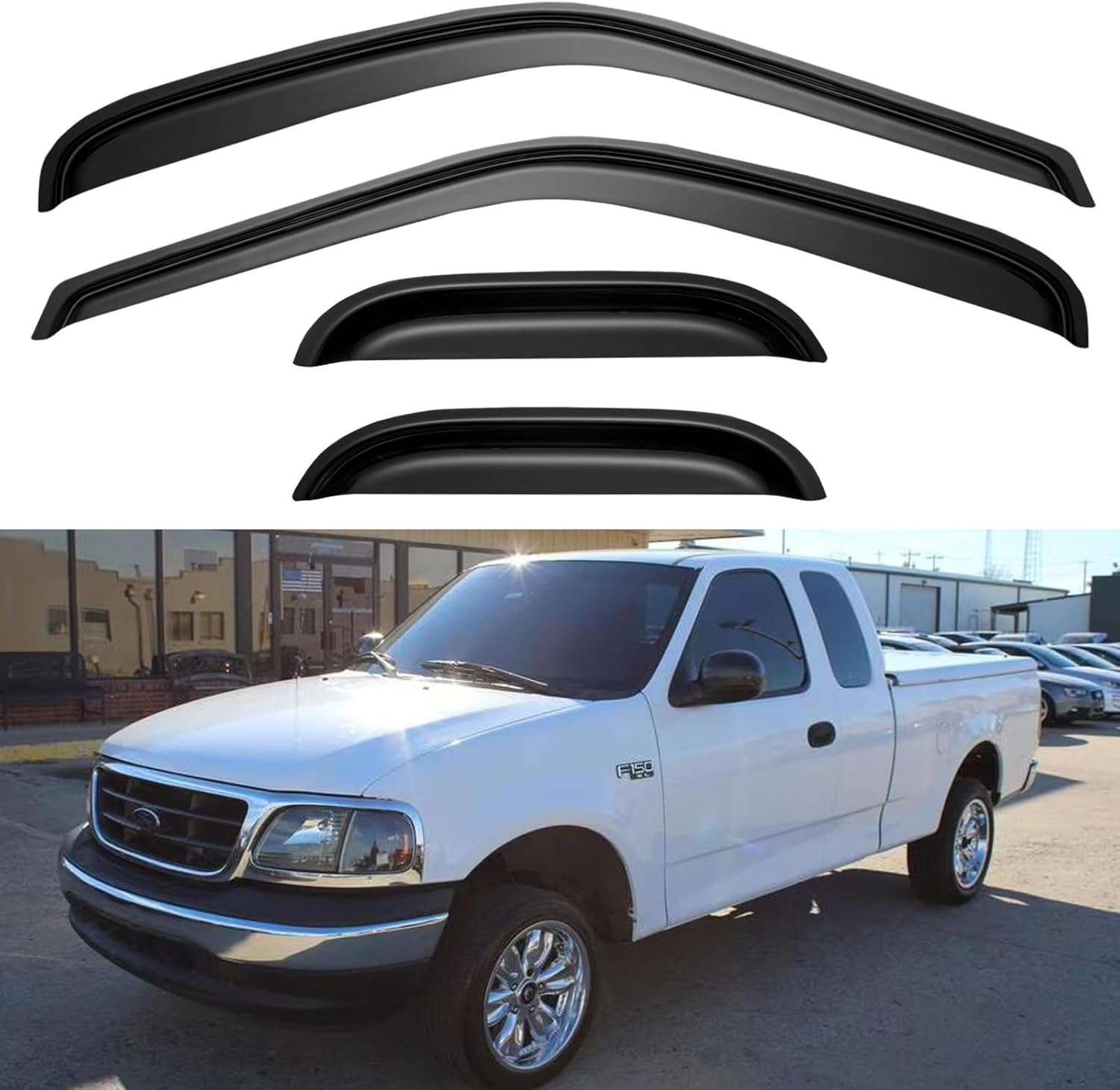 YQAUTEC Window Rain Guards Shield for for 1997-2003 Ford F150, Window Vent Visors Shades Wind Deflectors for 1997-1999 F250 Light Duty, 2004 F-150 Heritage (Super/Extended Cab) image number 2