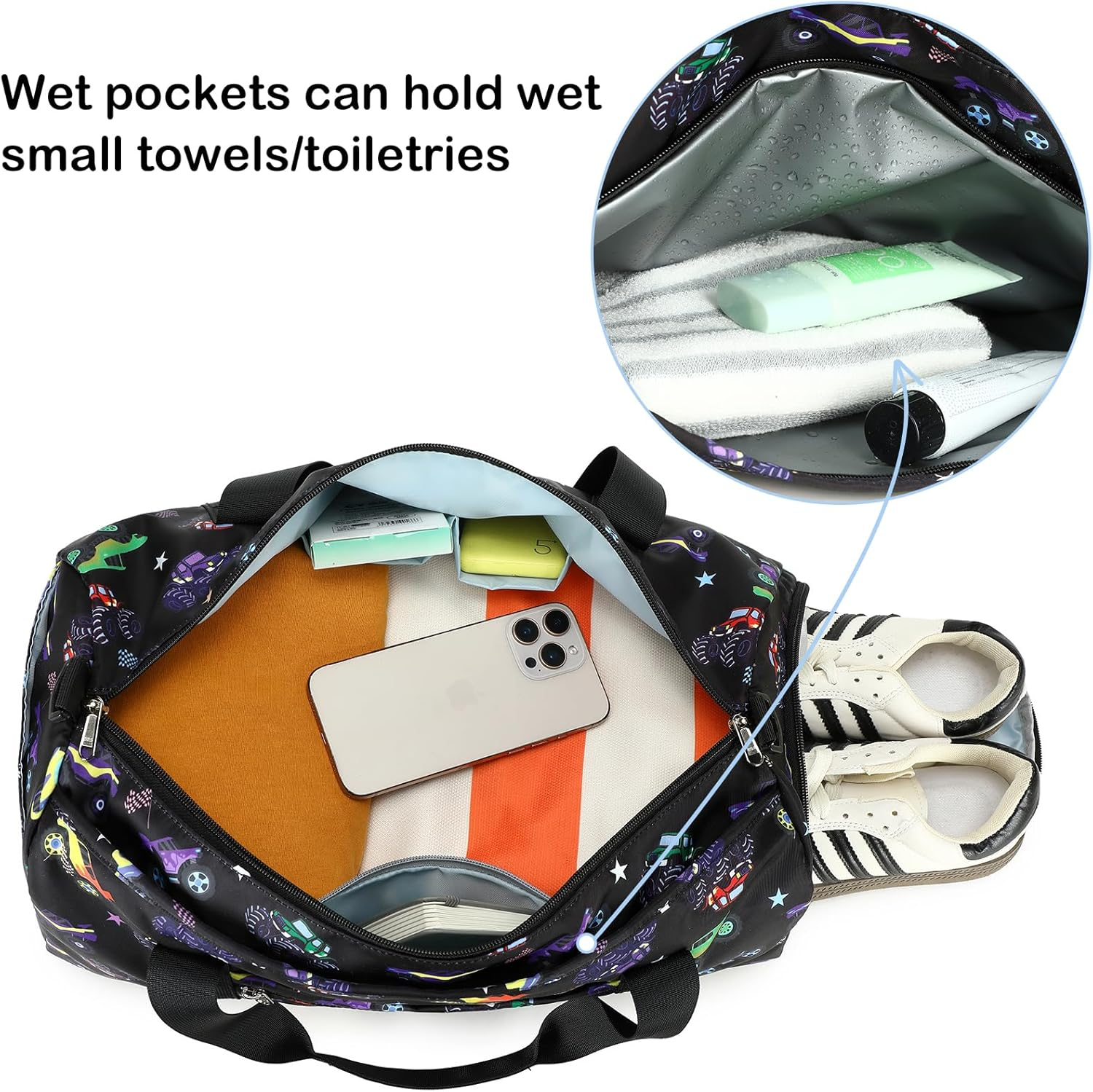 Gym Bag Sports Duffle Bag with Wet Pocket Weekender Overnight Bag with Waterproof Shoe Pouch and Air Hole for Men Women Travel Foldable Bag