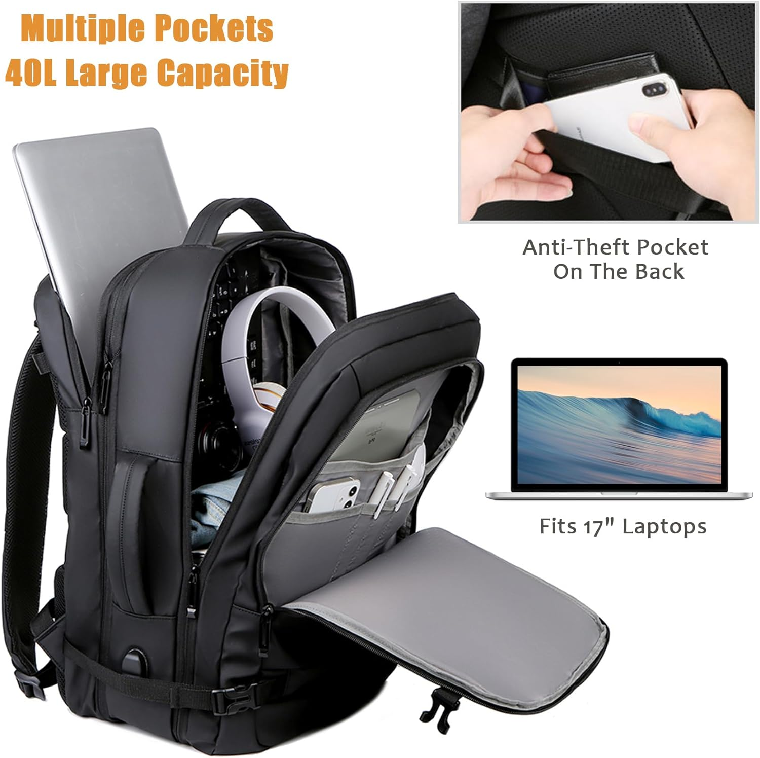 SUCIKORIO Cabin Bag 45X36X20 New Easyjet Underseat, Expandable Hand Luggage Bag Waterproof Carry on Holdall Travel Backpack with Padded Laptop Pocket and USB Charging Port Fit 15.6 Inch Laptop image number 6