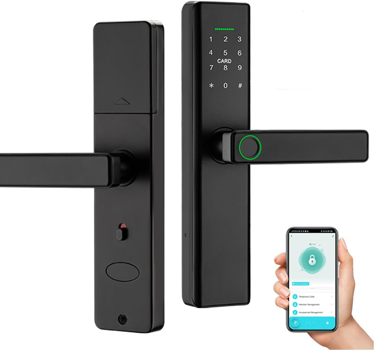 Xenocam Smart Door Lock, Fingerprint Keyless Entry, Biometric Digital Ring Touch Screen, Electronic Lock with Keypad for Home, Free APP, NFC Card, Works with Tuya App