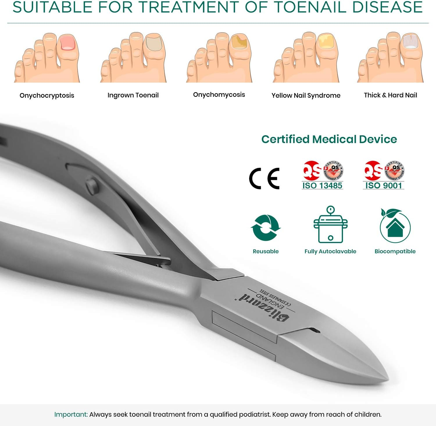 Blizzard Nail Clippers for Men with Thick or Ingrown Toenails Blizzard Podiatrist Toenail Clipper Set German Forged 5.5 Inch Heavy Duty Nail Cutter Straight Head Smooth Handles - Hospital Grade image number 1