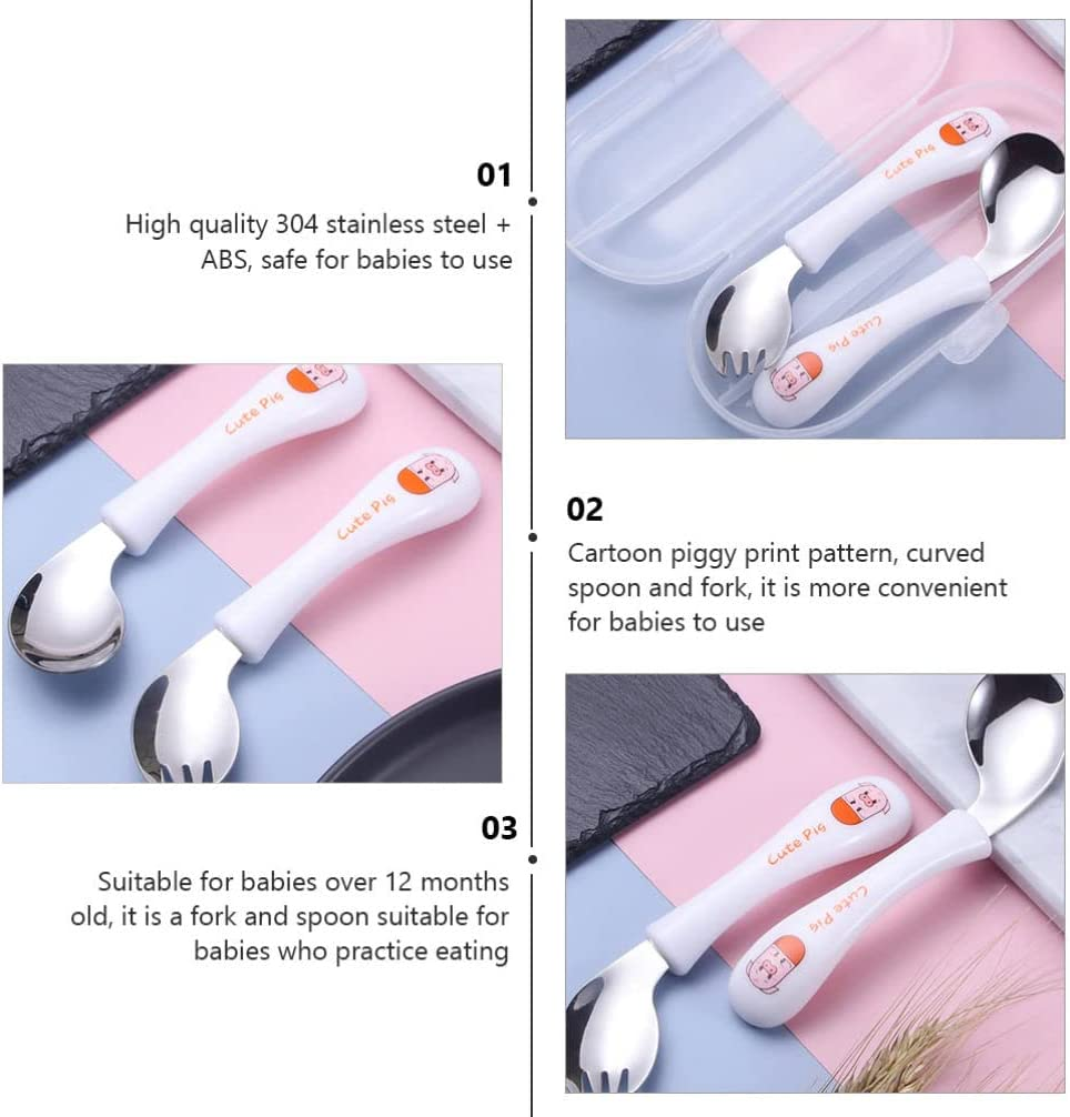 STOBOK 1 Set Toddler Practicing Tableware Spoons Forks Utensils Set Stainless Steel Cutlery Flatware Set for (White) image number 3