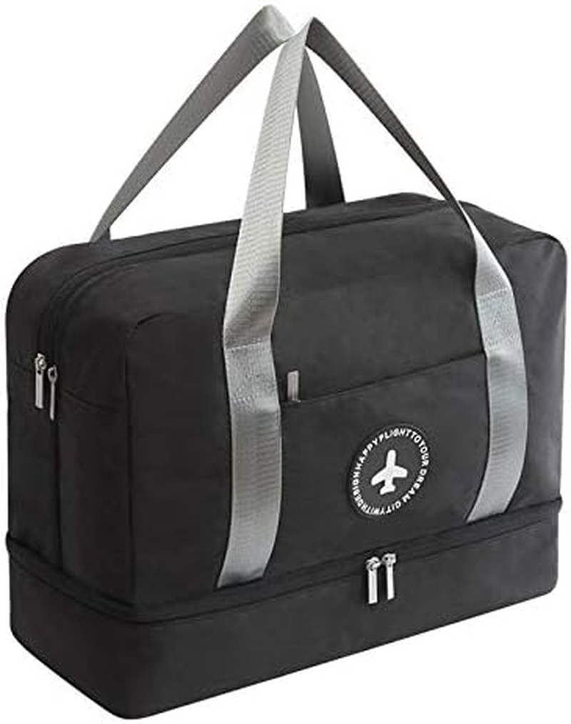 AIJAKO Waterproof Gym Bag with Shoe Compartment, Travel Bag Weekender Dry and Wet Separation Mesh Tote Bag Swimming Bag Large Capacity Boarding Bag with Luggage Tag for Women and Men, Orange, 39*30*18CM