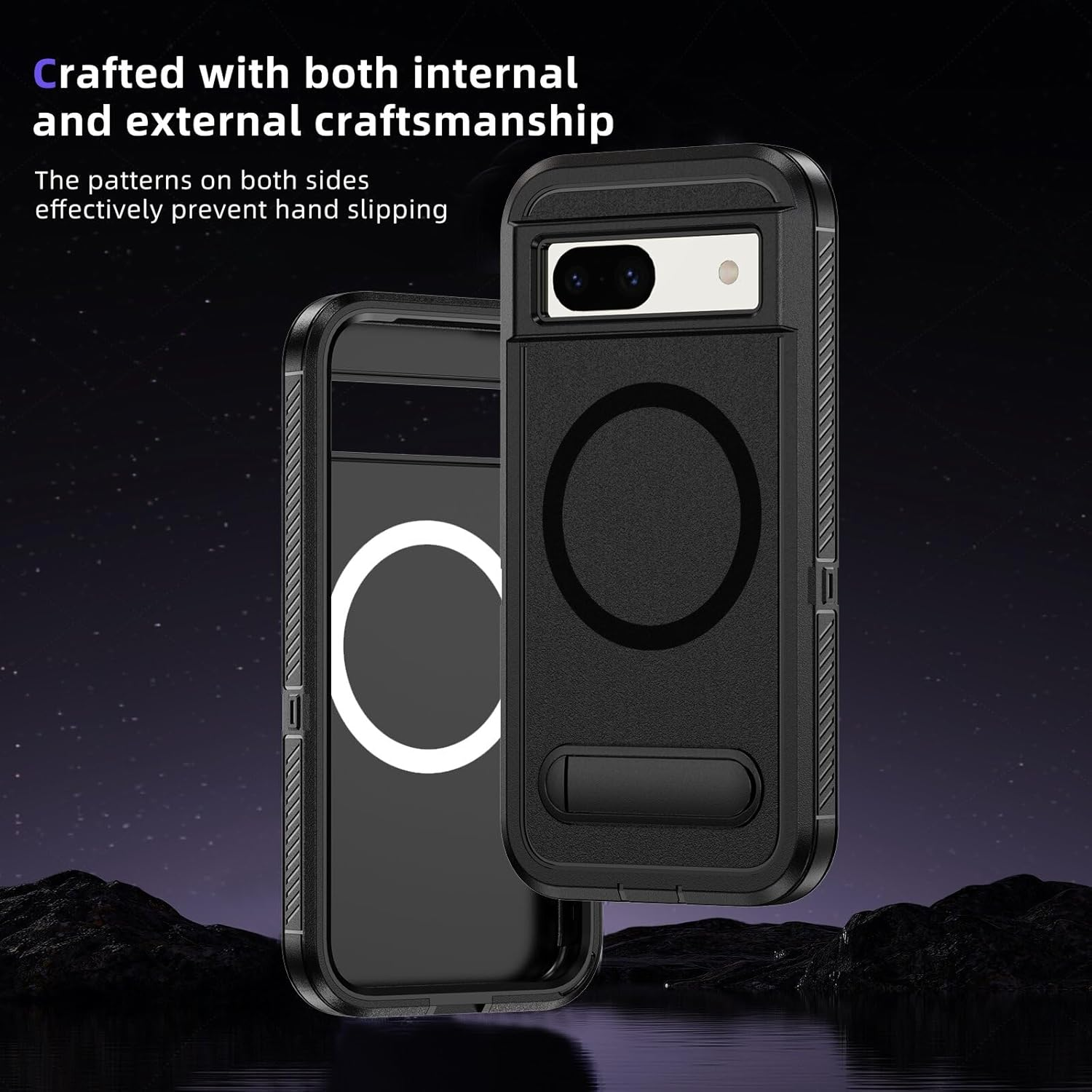 Asuwish Phone Case for Google Pixel 8 5G Compatible with Magsafe Tempered Glass Screen Protector Cell Cover Stand Rugged Shockproof Clear Magnetic Protective Pixel8 Eight Women Men (Black+Black) - (Black+Black) image number 2