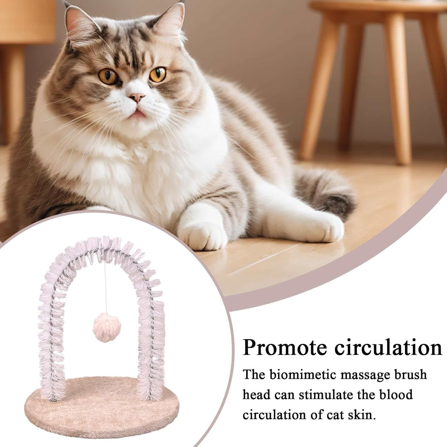 Cat Scratcher - Back Scratcher Cat Grooming Massage Brush,Grooming Rubbing Post Scratching Pad Massage Brush Hair Remover Pet Toys for Head Back Kitten - Cream Colored image number 3