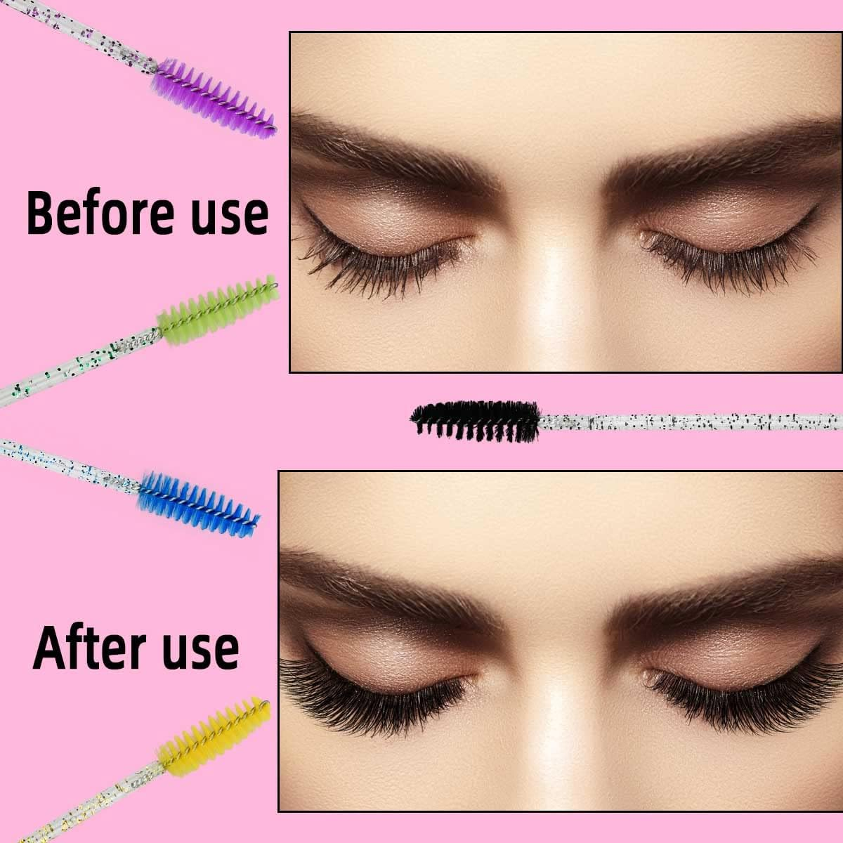 20-Piece Disposable Mascara Wand Set - Diamond Eyelash Brushes, Lash Wand Tubes, Spoolies with Empty Tube - Makeup Tool, Eyebrow Applicator Supplies (Mixed Color)