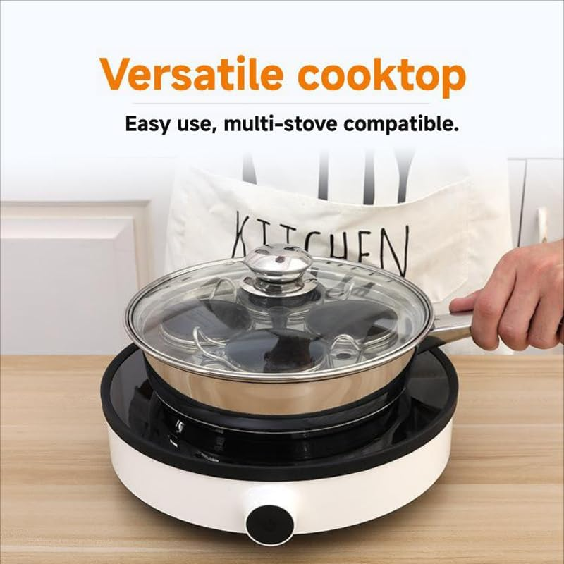 4-Cup Egg Poacher Pan Set, Stainless Steel with Nonstick Cups and Glass Lid Egg Poachers, Silicone Spatula Included image number 6