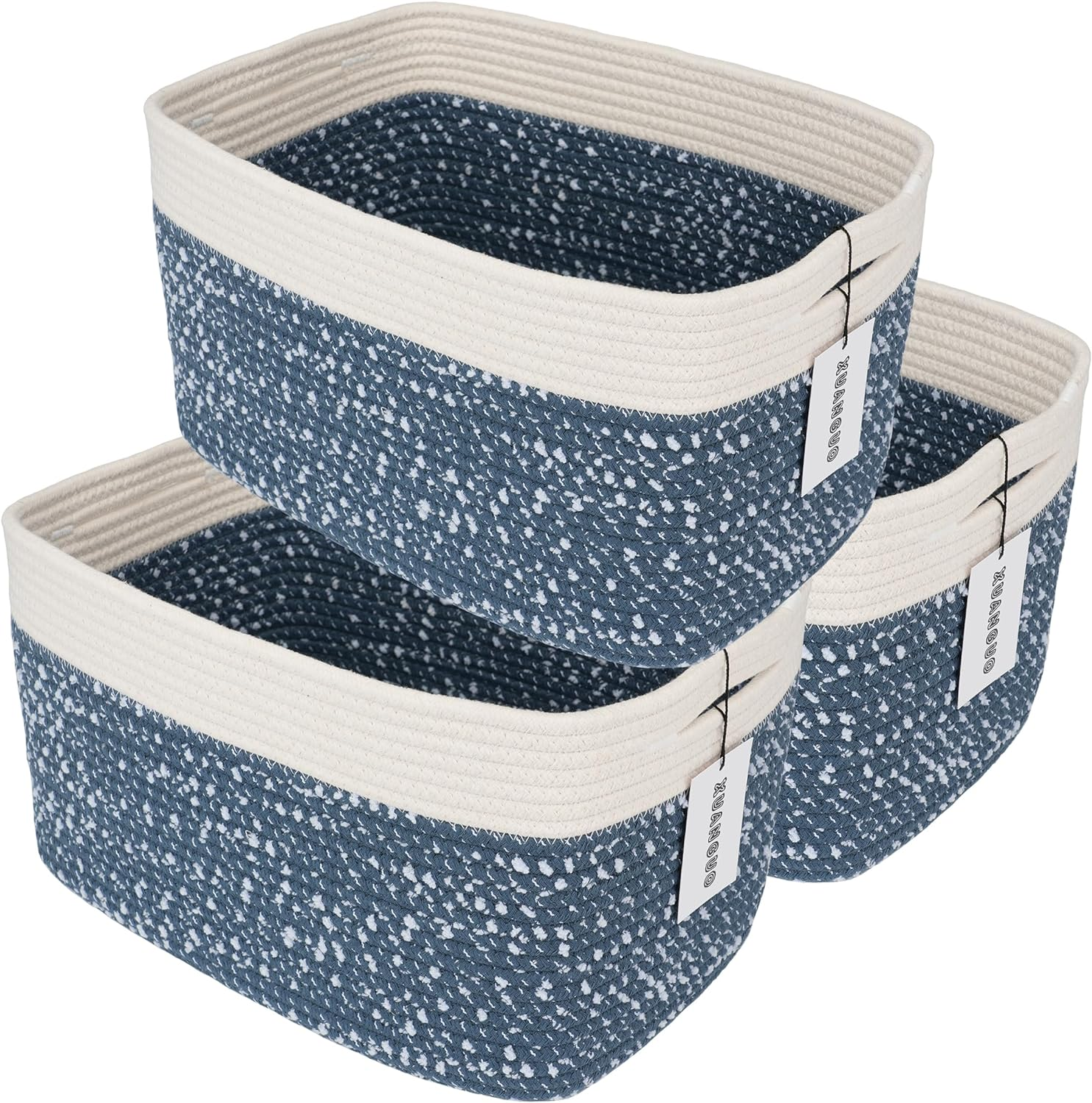 Cotton Rope Storage Basket Bins Woven Basket Organizing Shelves Rectangle Decor Storage Clothes Toy Book Towels Square Wicker Nursery Basket Organizer 3Pack White LBG-0001 14.5''X9.5''X9.3''