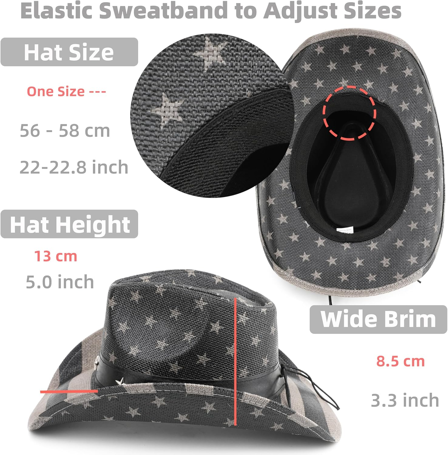 Unisex American Flag Cowboy Hat USA Falg Patriotic 4Th of July Parade Western Cowgirl Hat - Brown image number 3