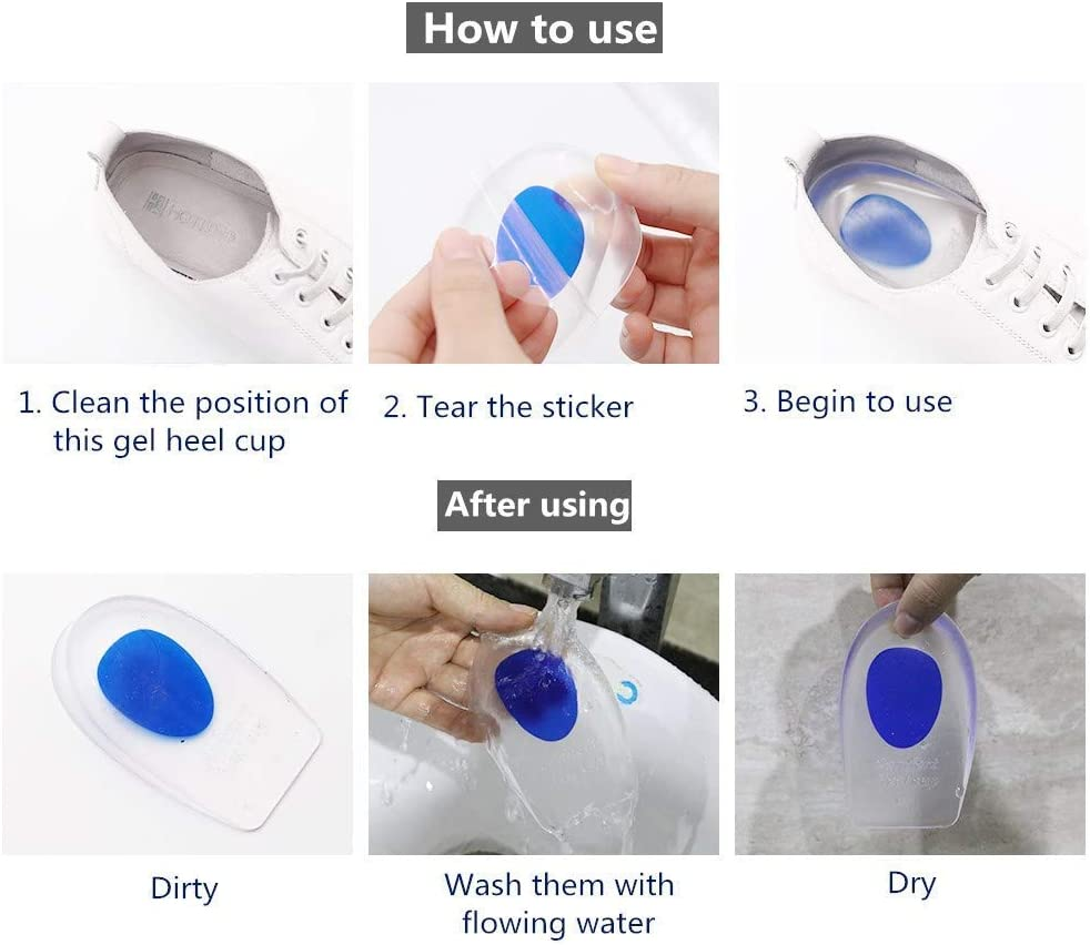 Silicone Gel Heel Cups, Medical Grade Shoe Inserts,Silica Orthotic Gel Pads Cushions Insole for Plantar Fasciitis,Bone Spurs Pain Relief, Sore Heel Pain, Achilles Pain and Foot Care (L) image number 3