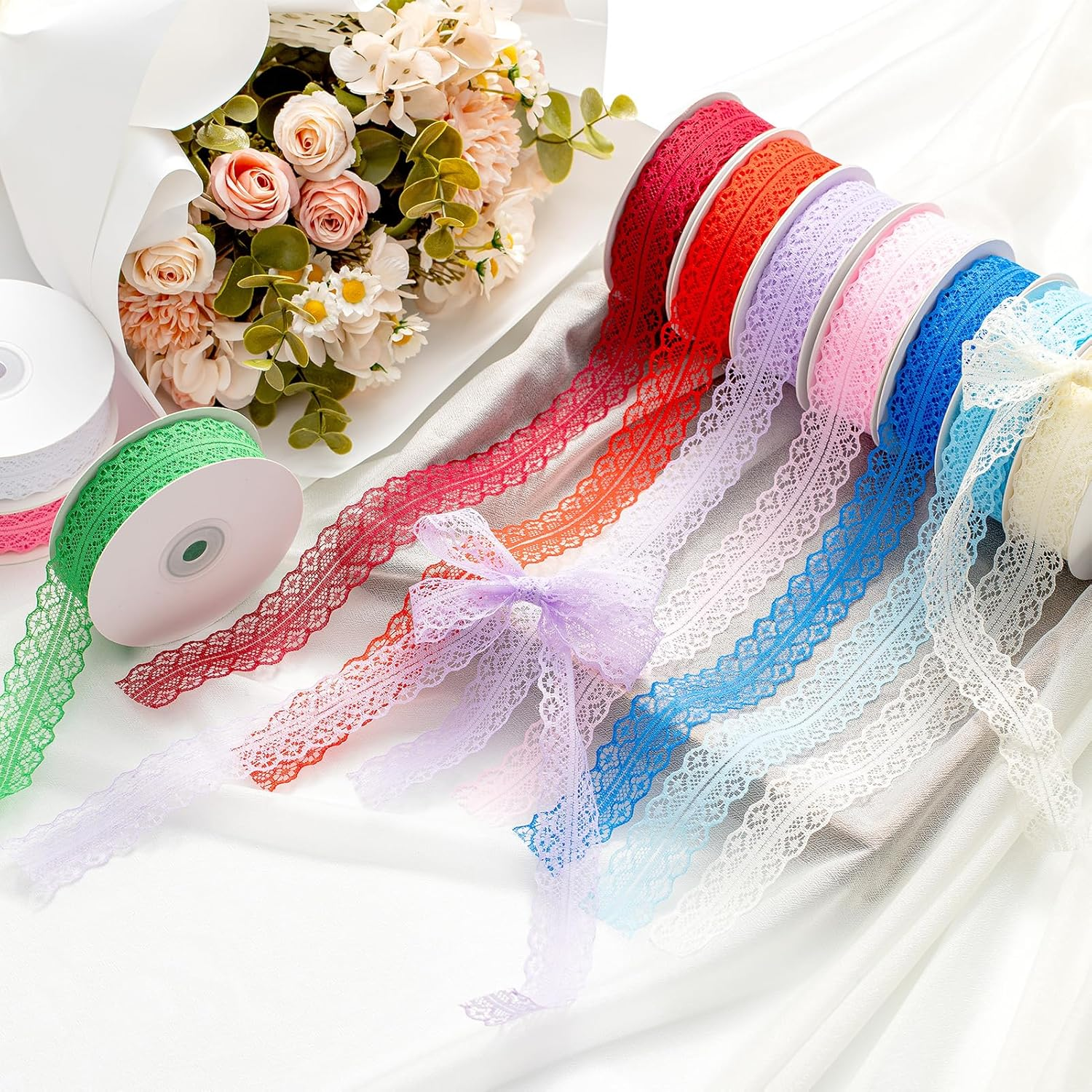 Red Lace Trim Ribbon Vintage Pattern Bow Ribbon for Gift Wrapping Wedding Decor Ribbons Hair Ribbon,1.2 Inch &times; 25 Yards,Dark Red image number 1