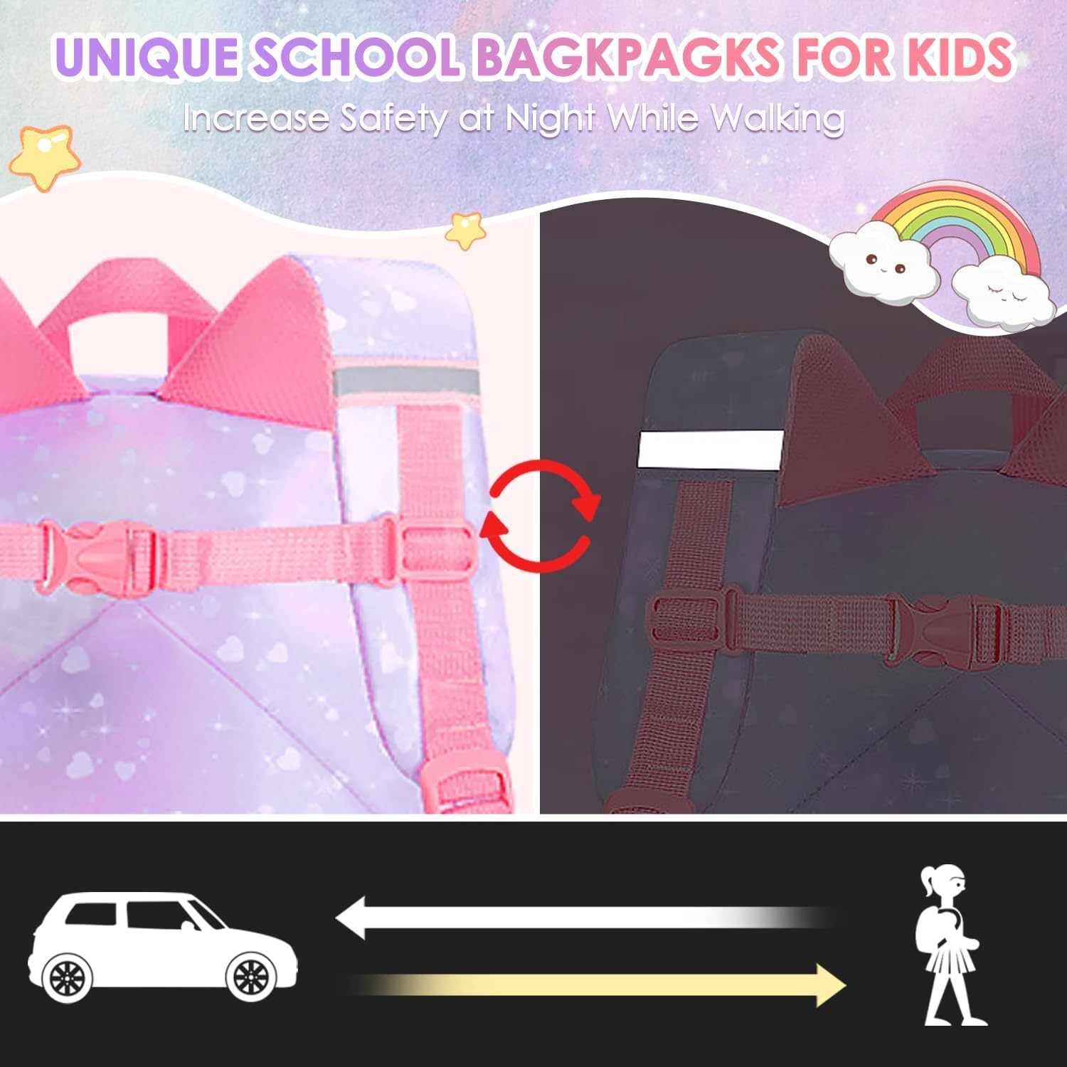 AUTOWT Backpack for Girls &ndash; Kids Backpack with Lunch Box and Pencil Pouch - Waterproof School Bag for Teen Girl Kid Students Elementary Middle School, Kids' School Bag - Pink image number 3