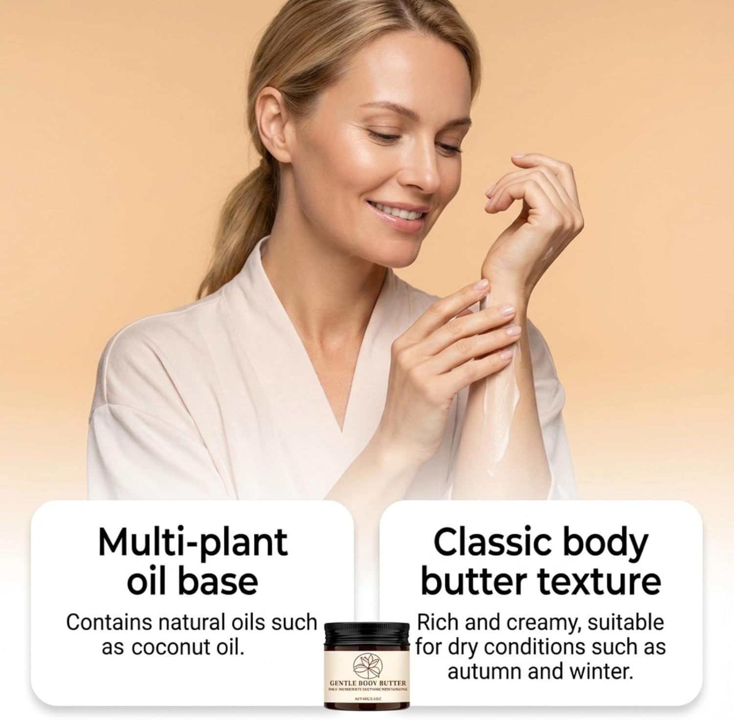 Gentle Body Butter for Dry Skin, Deep Moisturizing Body Cream with Mild Ingredients, Soothing Body Moisturizer for Sensitive Skin, Nourishing Skin Softening Body Butter for Daily Care, 60G (4Pcs) - 1Pcs image number 2