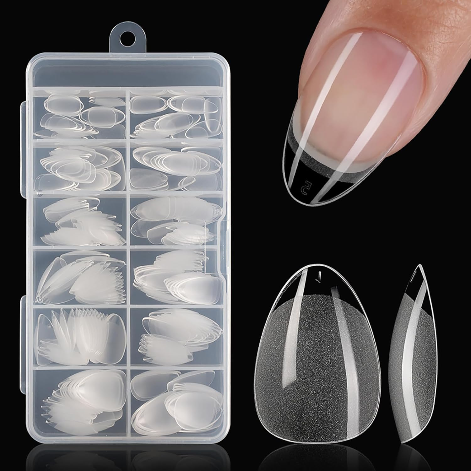 240Pcs Almond Nail Tips, 12 Sizes Pre-Shaped Half Matte Full Cover Clear Soft Gel Fake Nails, Pointed Acrylic Nail Tips for Gel Nail Extension & DIY Nail Art image number 3