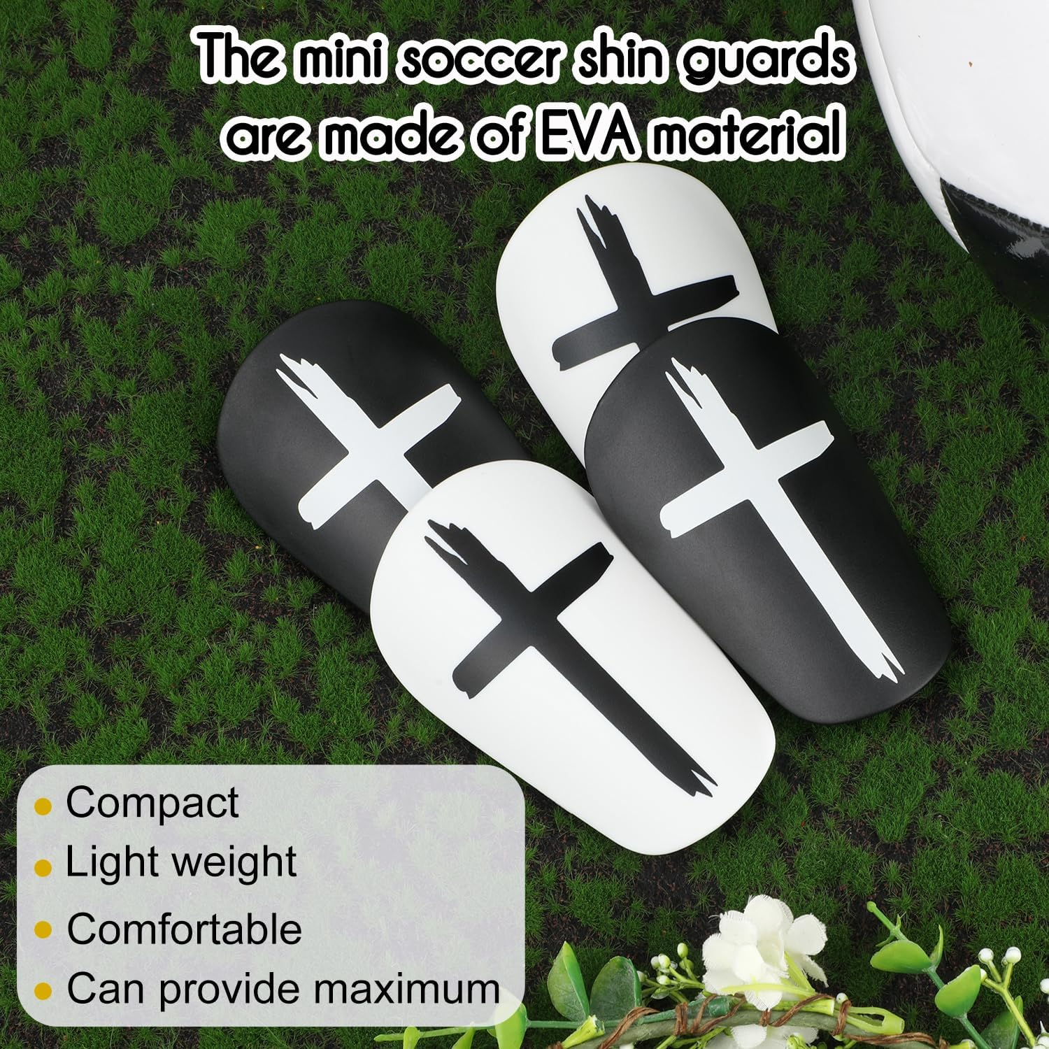 2 Pairs Mini Soccer Shin Guards, 3.94X2.36 Inch Black & White Cross Style Extra Small Football Shin Guards Mini Football Shin Pads Protective Equipment for Teens Adults Boys Girls image number 1