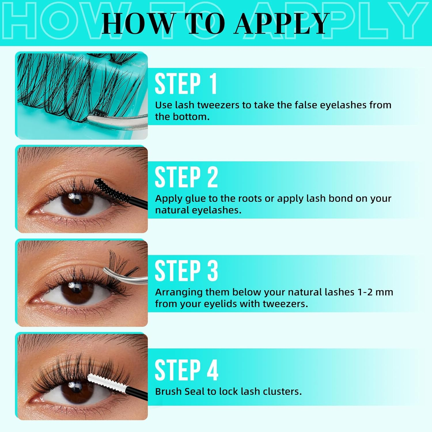 Lash Clusters Kit Lash Extension Kit 200Pcs Individual 30D Eyelash Extension Diy D Curl Cluster Lashes Kit with Cluster Lashes Wispy,Waterproof Lash Bond and Seal,Eyelash Extension Tweezers