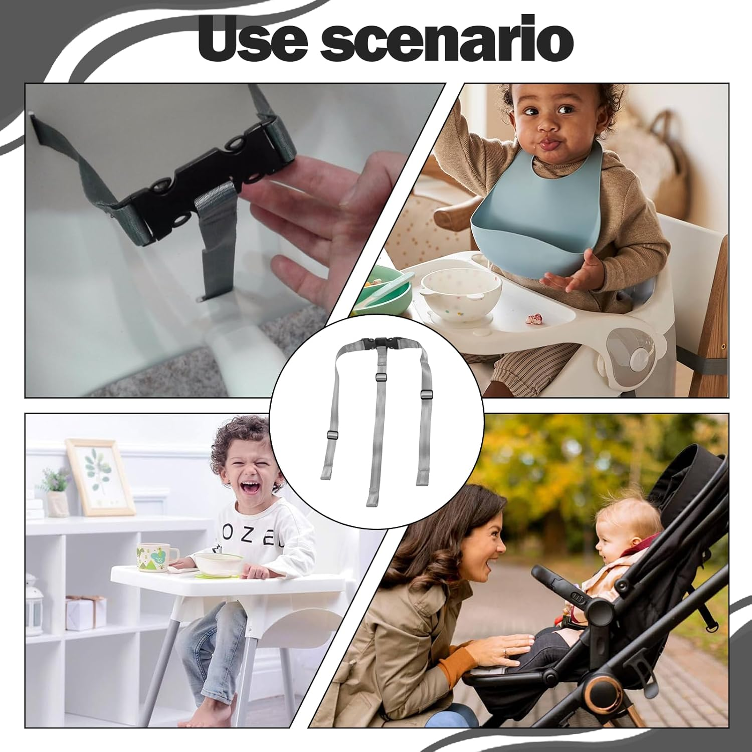 High Chair Straps, High Chair Harness Compatible with IKEA, Harness Safety Belt, Adjustable Baby Kid Safe Belt, Spare Parts 3 Point Safety Straps for IKEA Antilop Protect Children'S Security(Grey) image number 2
