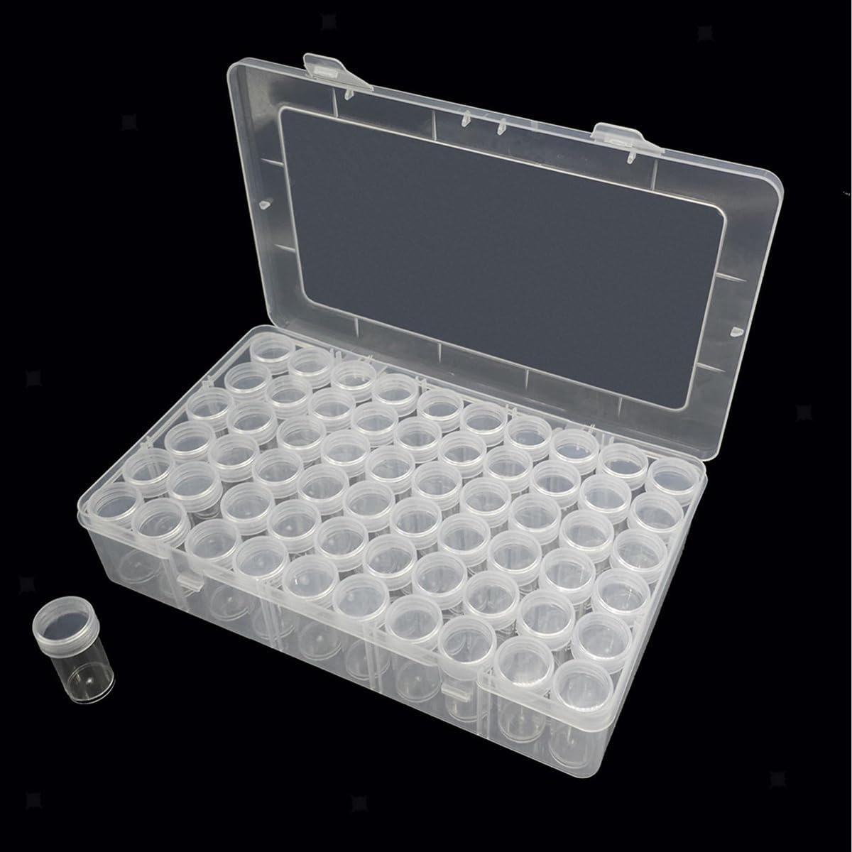 AIMALL Clear Plastic Storage Box with 24 or 60 round Bottles for Beads Jewellery Parts Nail Art Seeds Electronic Components Organiser Case image number 1