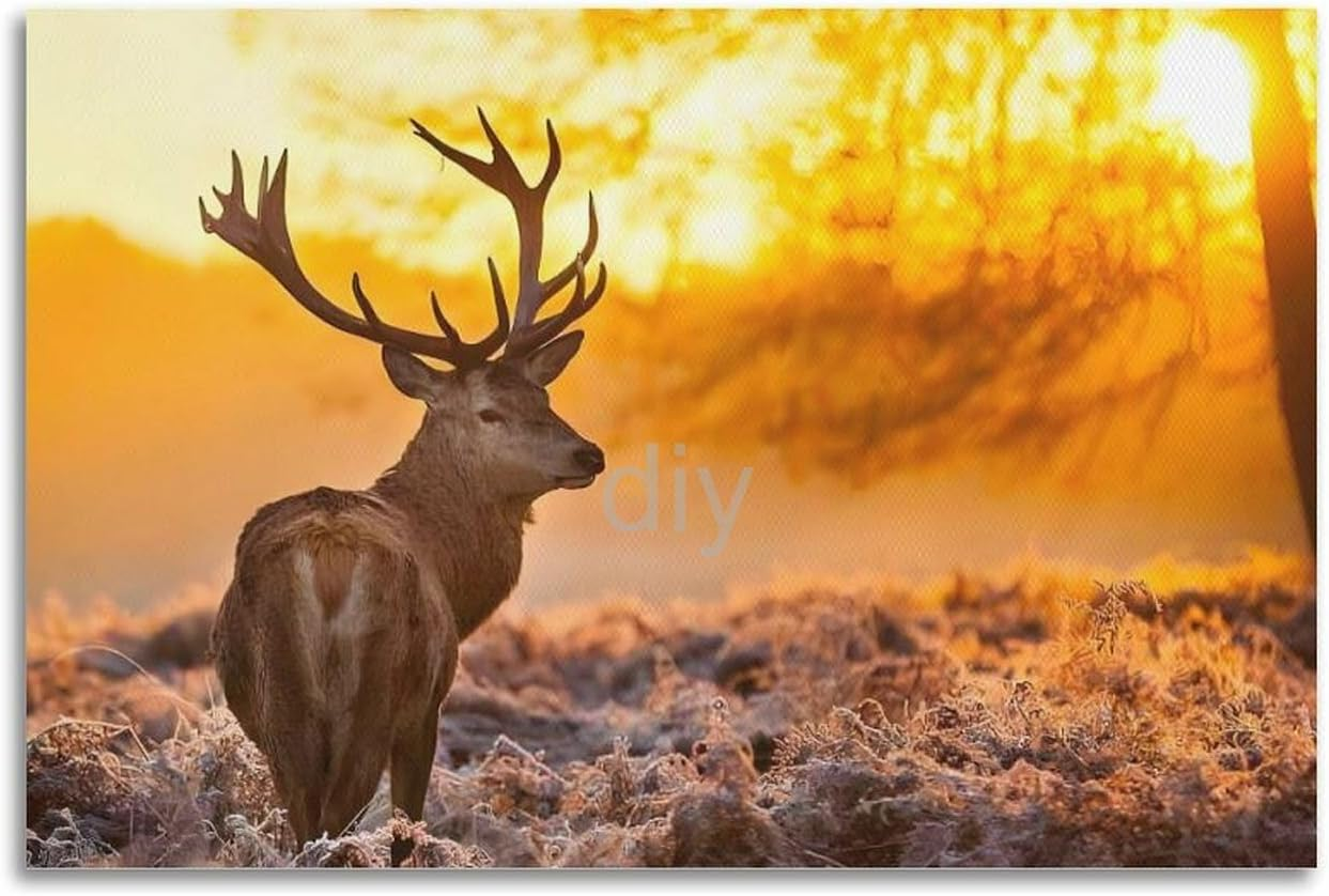 Deer Poster Canvas Painting Wall Art Picture Home Decor Print for Bedroom Living Room Dorm Study Bar Office 16X24Inch(40X60Cm) Frame-Style