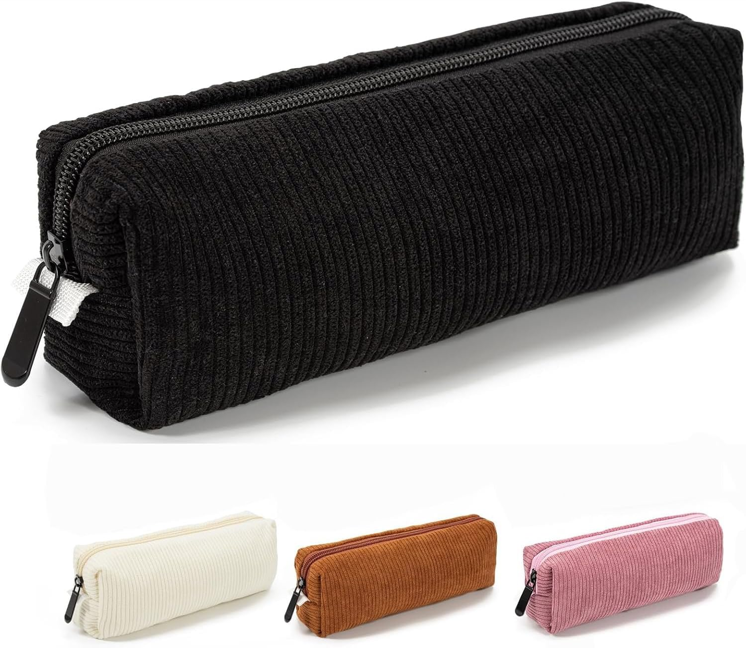 Pencil Case,Small Portable Corduroyfabric Pen Holder Storage Bag for Home School Office,Makeup Pouch Cosmetic Bag Office Stationery Organizer for Girls Boys Kids Adult (Black) image number 5