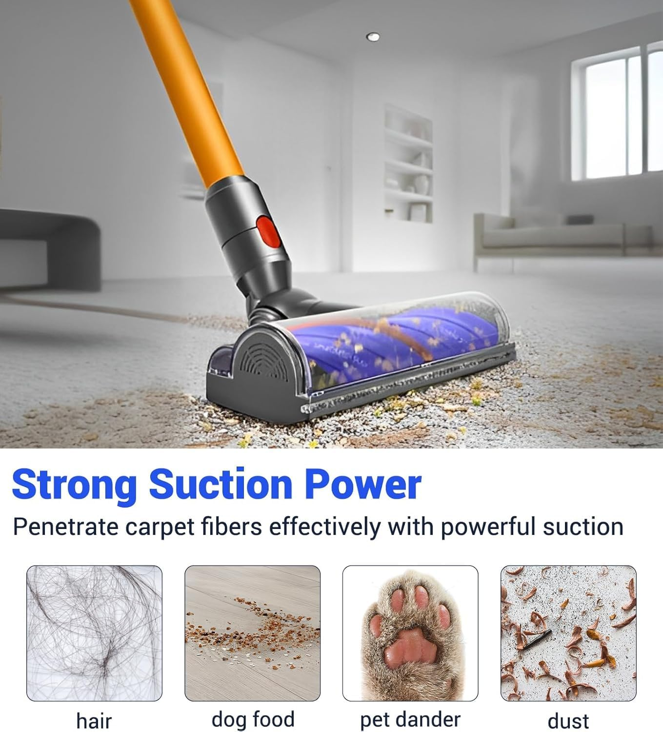 Upgrade Anti-Tangle Replacement Vacuum Head for Dyson V7 V8 V10 V11 V15 Vacuum Direct Drive Head for Hardwood Floor Carpets Attachment SV10 SV11 SV12 SV14 Bristle Roller Brush Parts image number 4