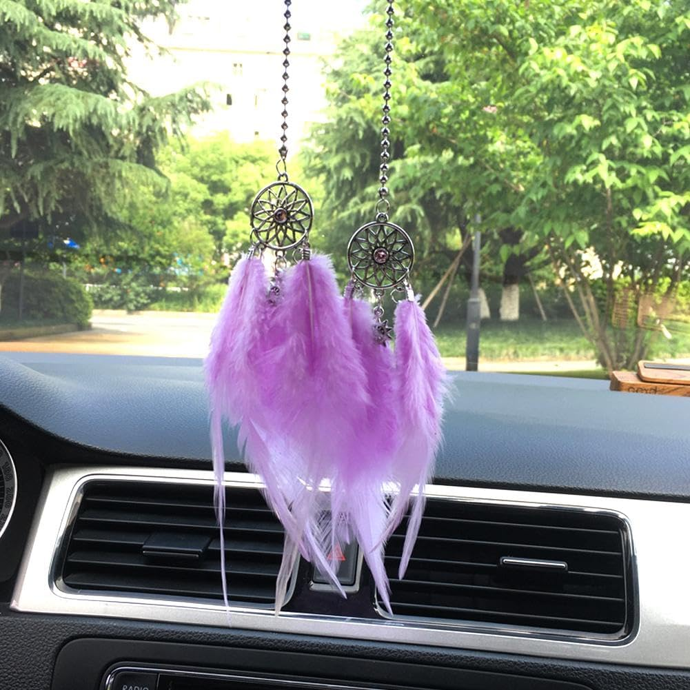 Mini Dream Catcher Car Interior Rearview Mirror Hanging Decor, Feather Dream Catcher Crystal Charm Bling Deco Accessories, Bling Car Deco Accessories for Women (Royal Blue) image number 4