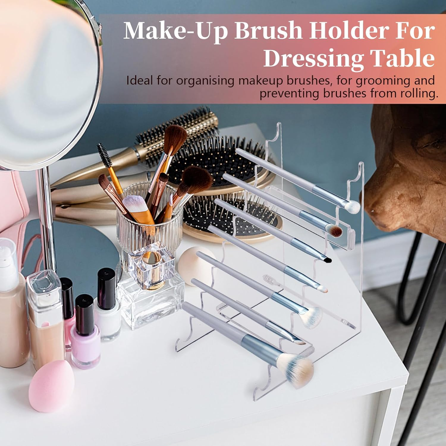 YITOBA 9-Slots Pen Display Stand Holder, Vertical Pen Stand Rack, Acrylic Brush Holder for Cosmetic Tools, Makeup Brush Organizer for Vanity, Clear Paint Pencils Rack for Office (Clear)