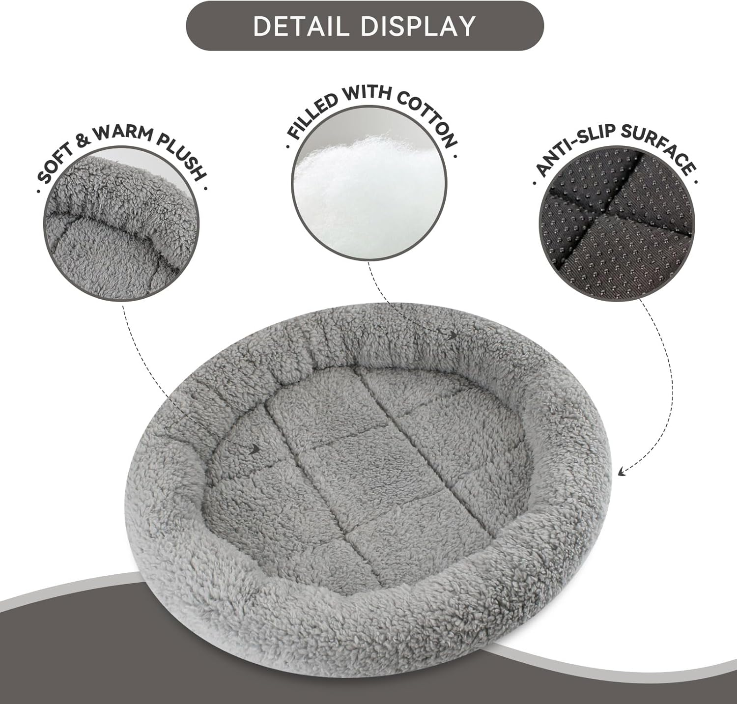 PETLESO Pet Bed, Dog Beds, Cushion for Cats, Ultra Soft Non-Slip Underside, Cat Beds, Dog Crate Bed, Suitable for Small and Medium Pets (Grey) - 40 Cm