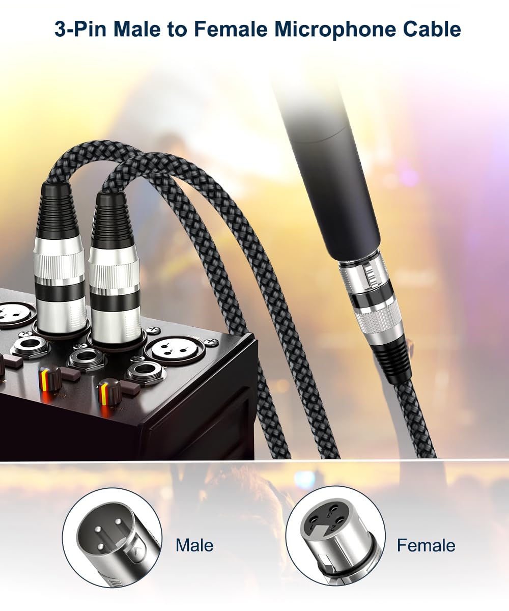 Elebase XLR Microphone Cable 6M 2Pack,Xlr Male to XLR Female Mic Cord,3-Pin Balanced Shielded Cables Wire,For Amplifier Mixer,Recording Studio,Speaker Systems,Foot,Ft image number 3