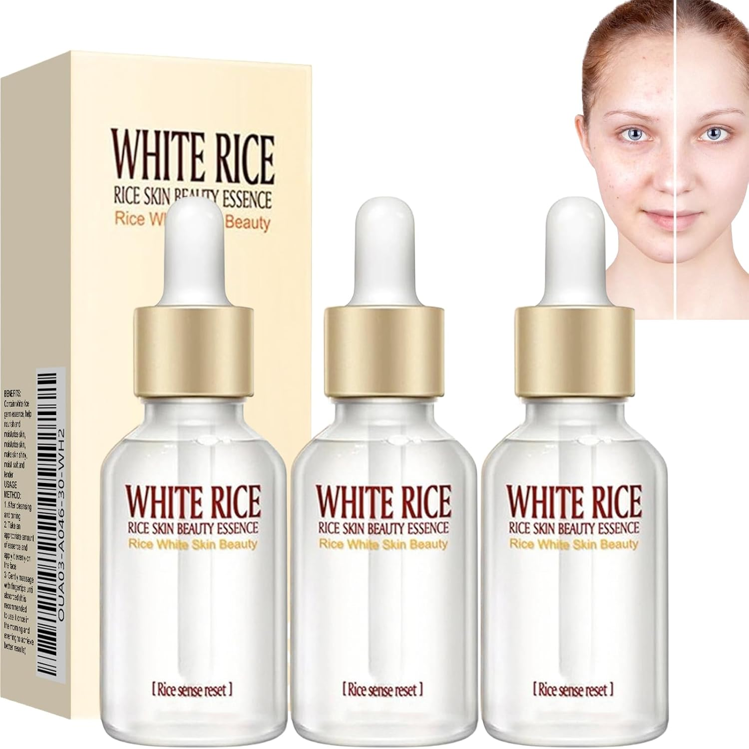 Anti-Wrinkle Rice Whitening Face Serum &mdash; Hydrating & Nourishing Rice Essence with Niacinamide & Hyaluronic Acid, Firming Moisturising Solution for Dark Spot Correction & Even Skin Tone (1 PCS)