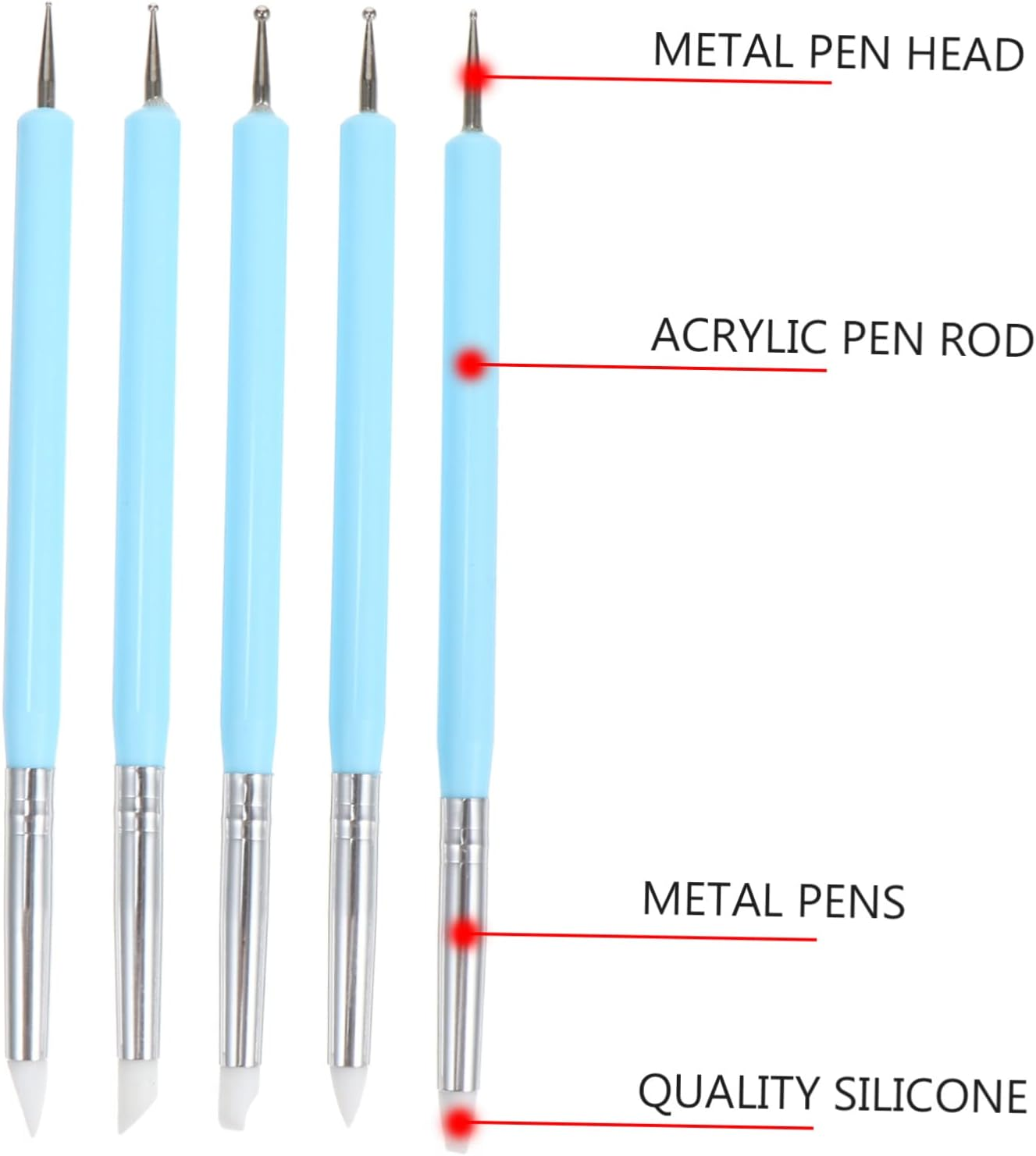 Ipetboom 5Pcs Dual Head Nail Art Dotting Pen Silicone Brush for Nail Art Lovers for Patterns Flowers - Pink image number 2