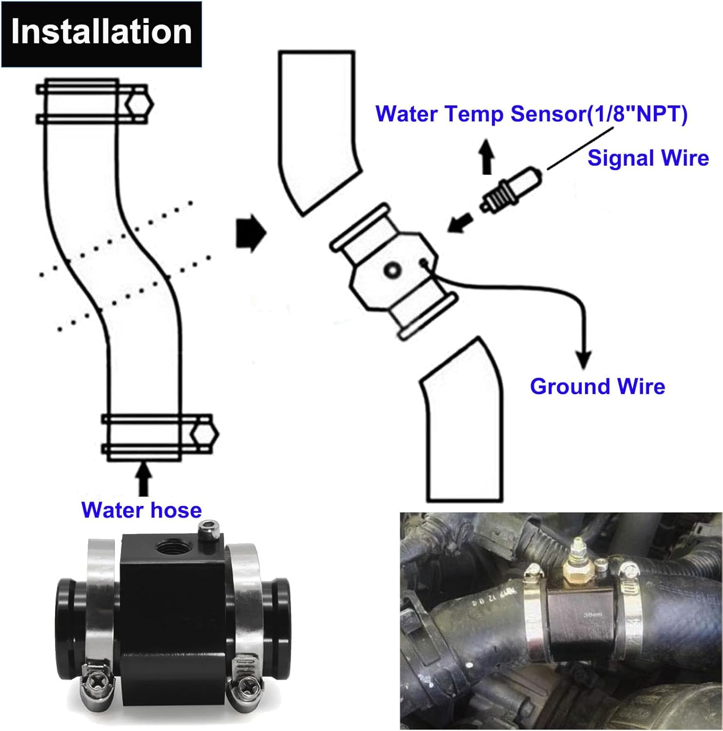 28Mm Universal Water Coolant Temperature Sensor Adapter with 2 Stainless Steel Hose Clamps &ndash; Radiator Hose Fitting for Temp Sensor Replacement image number 3