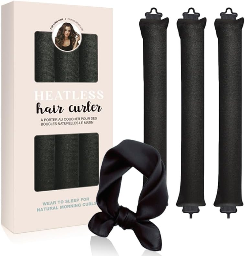 Heatless Overnight Hair Curling Set Heatless Curling Rod Hair Rollers for Long Hair and Short Hair Soft Satin Sleeping Lazy Curler Set with Headband Wrap for DIY Hair Styling Tools (Black, 3 Rod) image number 5