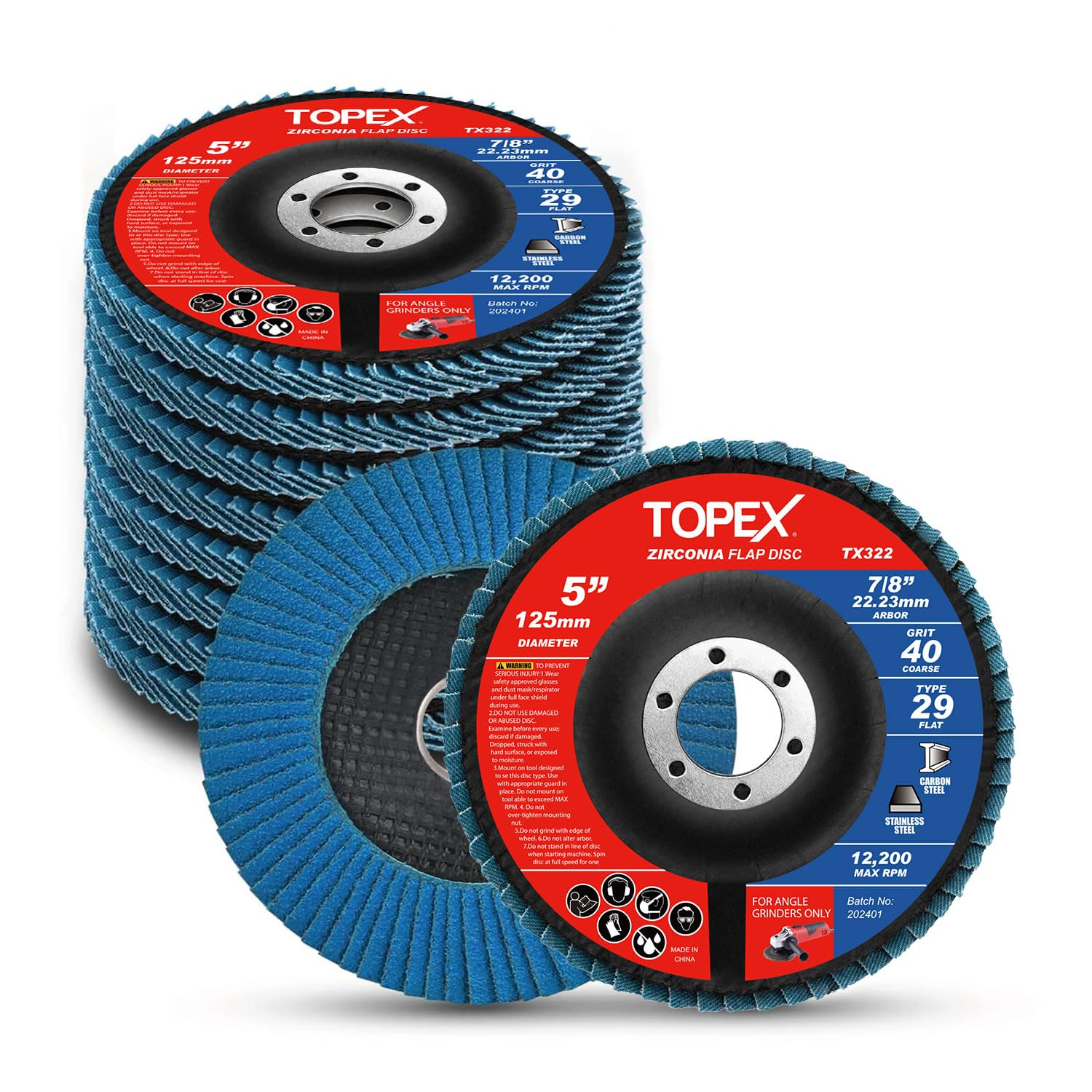 TOPEX 125Mm Zirconia Flap Disc, 10 Pack - Professional Grade Sanding Wheels with 22.23MM Bore, Ideal for Metal Grinding, Polishing, and Deburring. Quality Abrasive Discs for Precision Work. image number 3