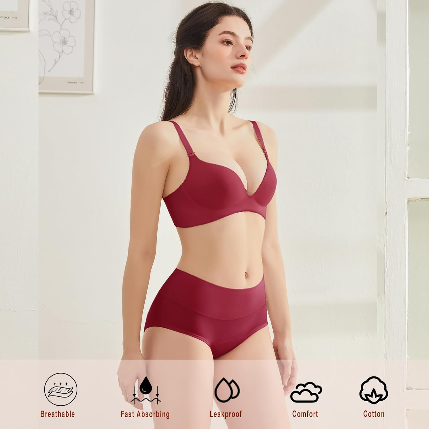 Washable Period Cotton Underwear,S-5Xl,Leakproof High Waisted Panties for Absorbency Incontinence,Menstrual,Postpartum (Black/Purple/Red, Large)