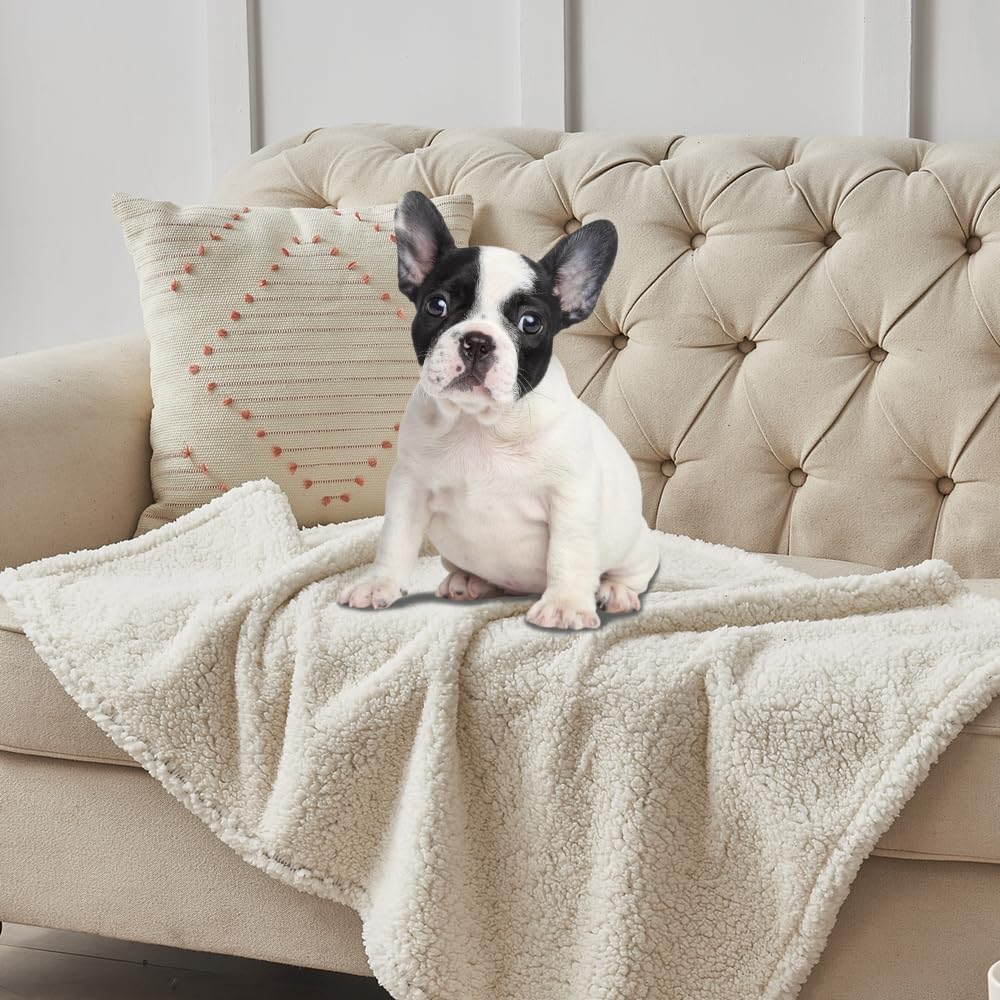 Qeils Dog Blankets for Large Dogs - Waterproof Pet Blanket Washable - Sherpa Fleece Puppy Blanket, Soft Plush Reversible Dog Blanket for Bed Couch Car Sofa, 50"X60", Grey Paw Print image number 5