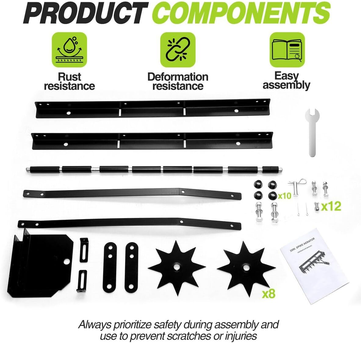 SHOGUN Tow behind Lawn Aerator Tractor 81Cm Pull Spike Grass Soil Penetrator Loosener Rolling Ride on Mower Hitch Heavy Duty Steel Tines Farm Garden Yard image number 5