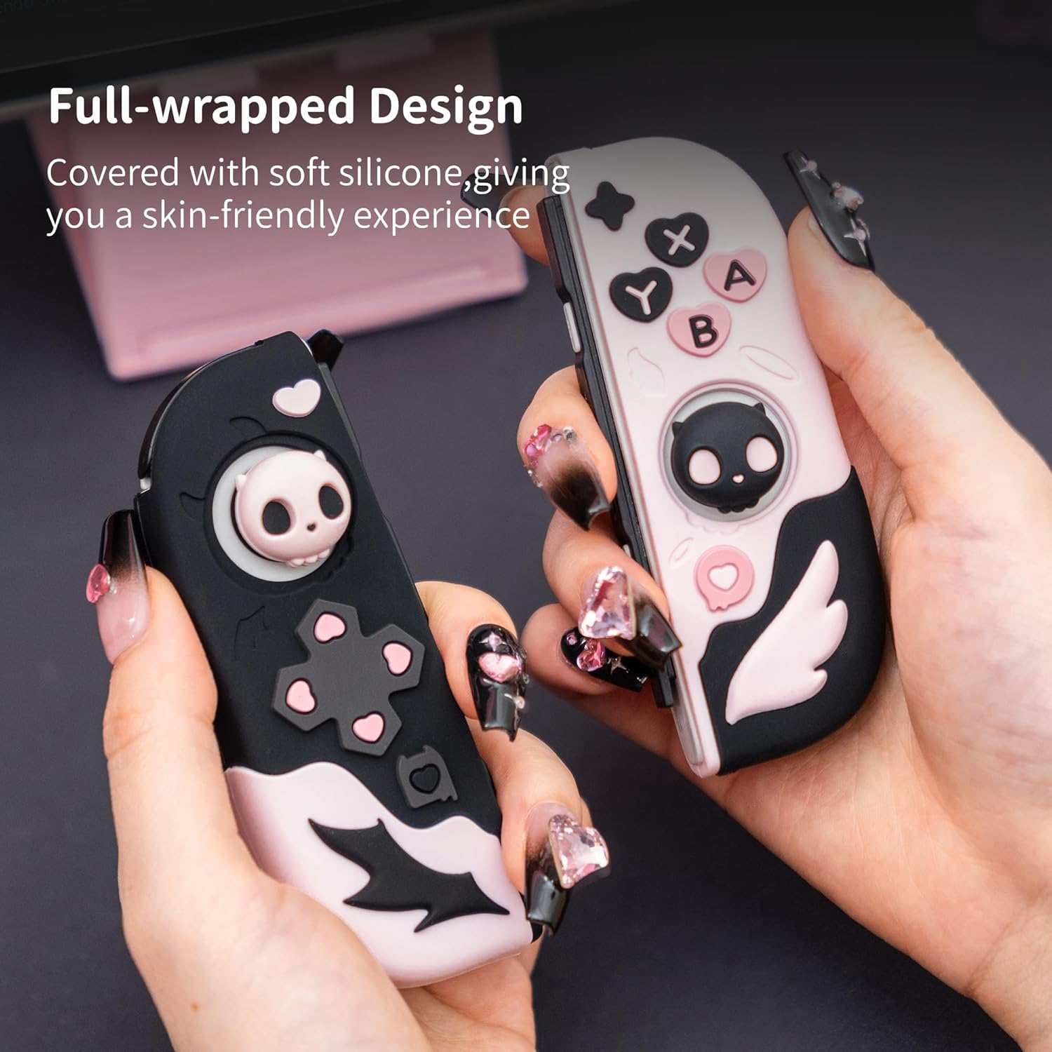 Geekshare Protective Case for Switch Anti-Scratch Slim Cover Case Compatible with Switch Separable Soft Silicone Protective Shell with 2 Thumb Grip Caps- Sweetheart Skull image number 6