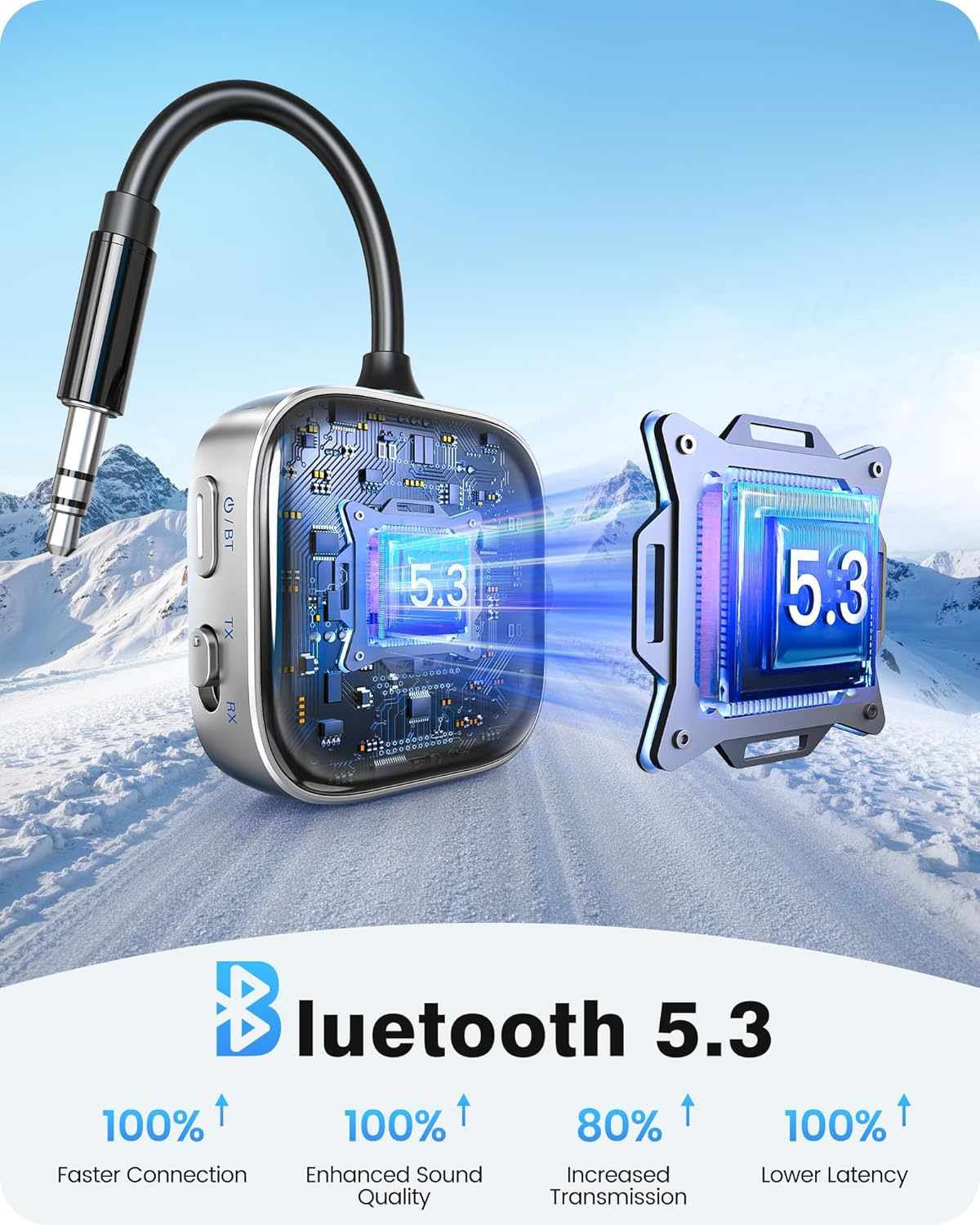 LENCENT Airplane Bluetooth 5.3 Adapter, 2 in 1 Bluetooth Transmitter & Receiver for Airpods or Headphones Dual Pairs, HD Display, 3.5Mm AUX Jack Wireless Audio Transmitter for Planes, TV, Car image number 5