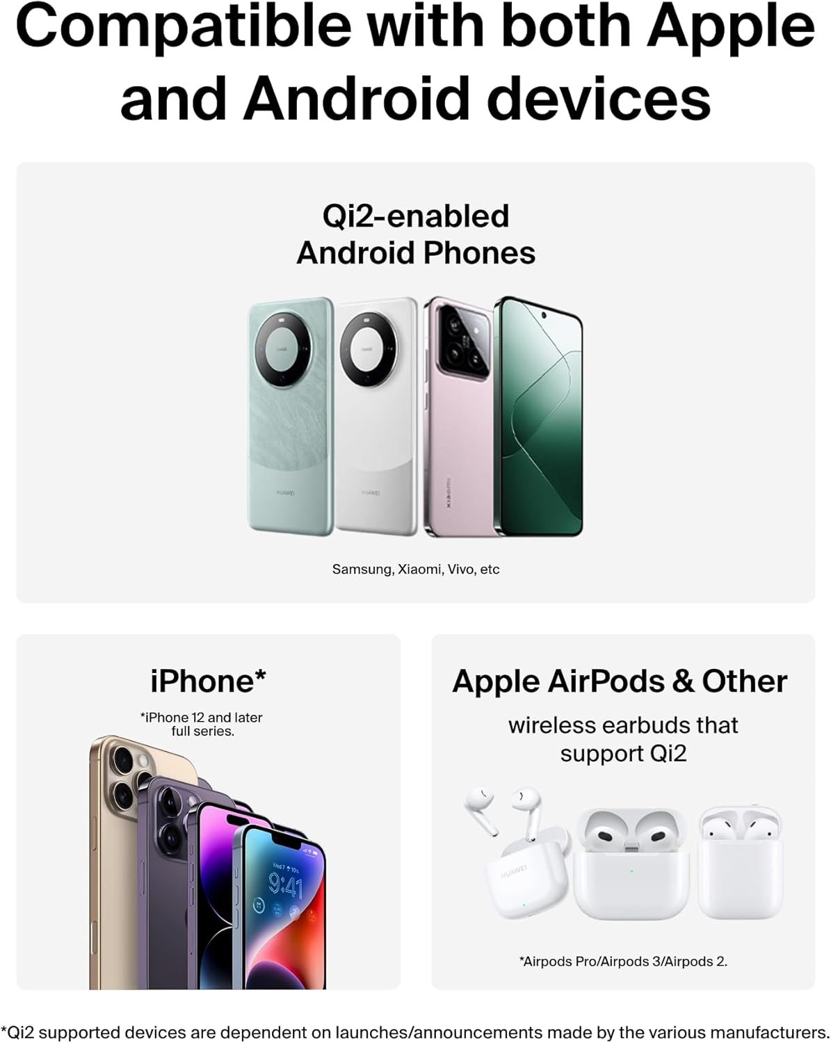 Belkin Wiz028Qcbk 2 in 1 Qi2 Wireless Charging Stand, Compatible with Qi2 Official Certified/Magsafe Smartphone (Up to 15W Fast Charging), Airpods/Wireless Charging Earphones (5W) image number 3