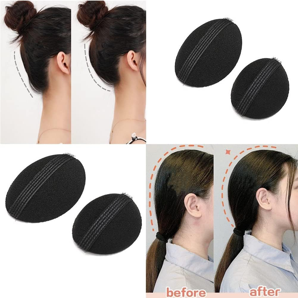 4Pcs (2 Large+2 Small) Black Sponge Bump It up Volume Hair Base Hair Stick Pad Fluffy Hair Padding Insert Cushion Hair Base Styling Insert Tool for Women Girls image number 4