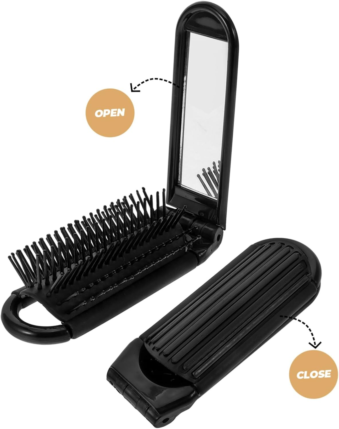 COMPUKAS Travel Hair Brush Mirror Compact Folding Brush for Women Hair Comb Portable Folding Mirror for Makeup for Gym Purse image number 2