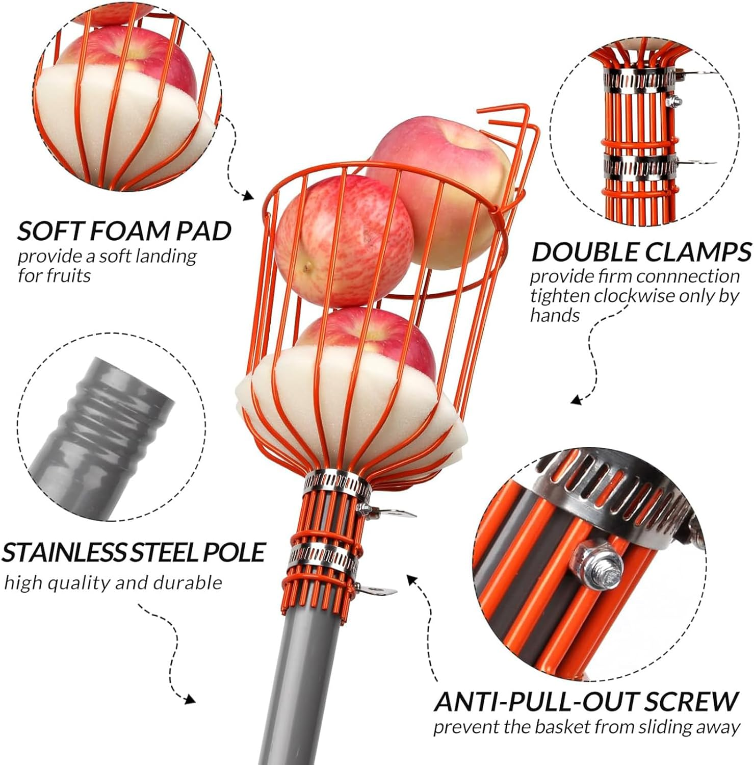 2Pack Fruit Picker Basket, Sturdy Adjustable Fruit Tree Picker with Grabber Reach Tool image number 3