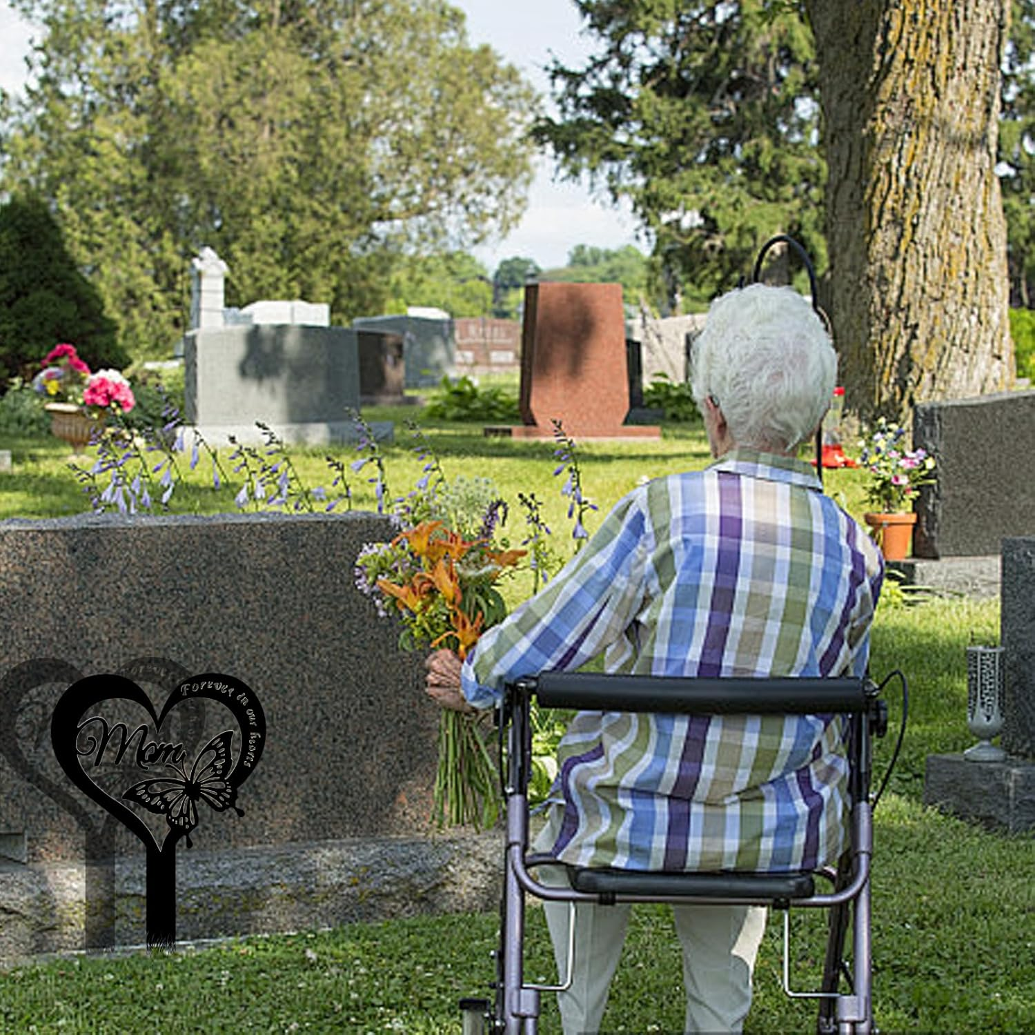 Pacify Grave Decorations for Cemetery, Metal Grave Marker for Mom Waterproof Memorial Plaques Sympathy Grave Stake for Loved Ones Remembrance Tribute (Mom) image number 2