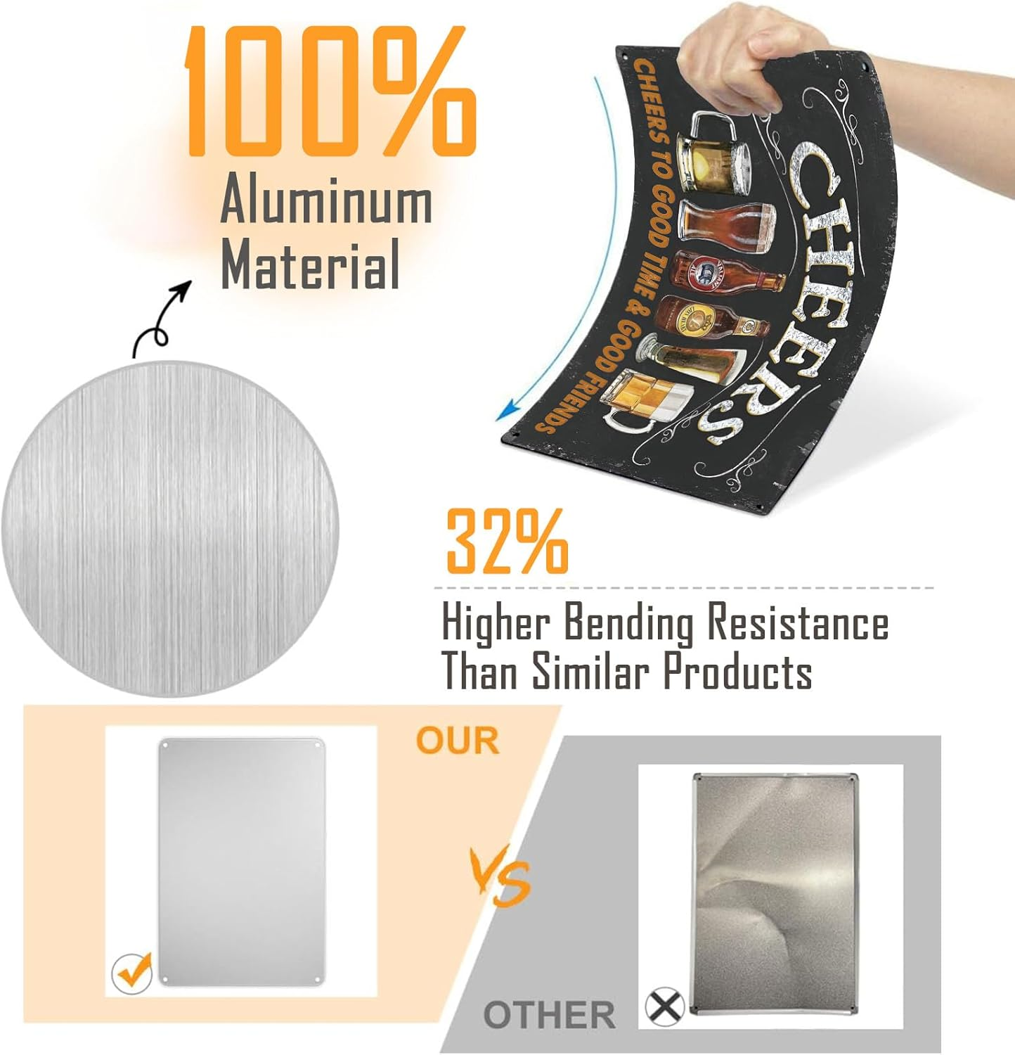 Vintage Home Bar Decor Pub Beer Cheers Sign 8X12 Inch -Cheers to Good Time & Good Friends-For Man Cave Wall Decor (2406) image number 5