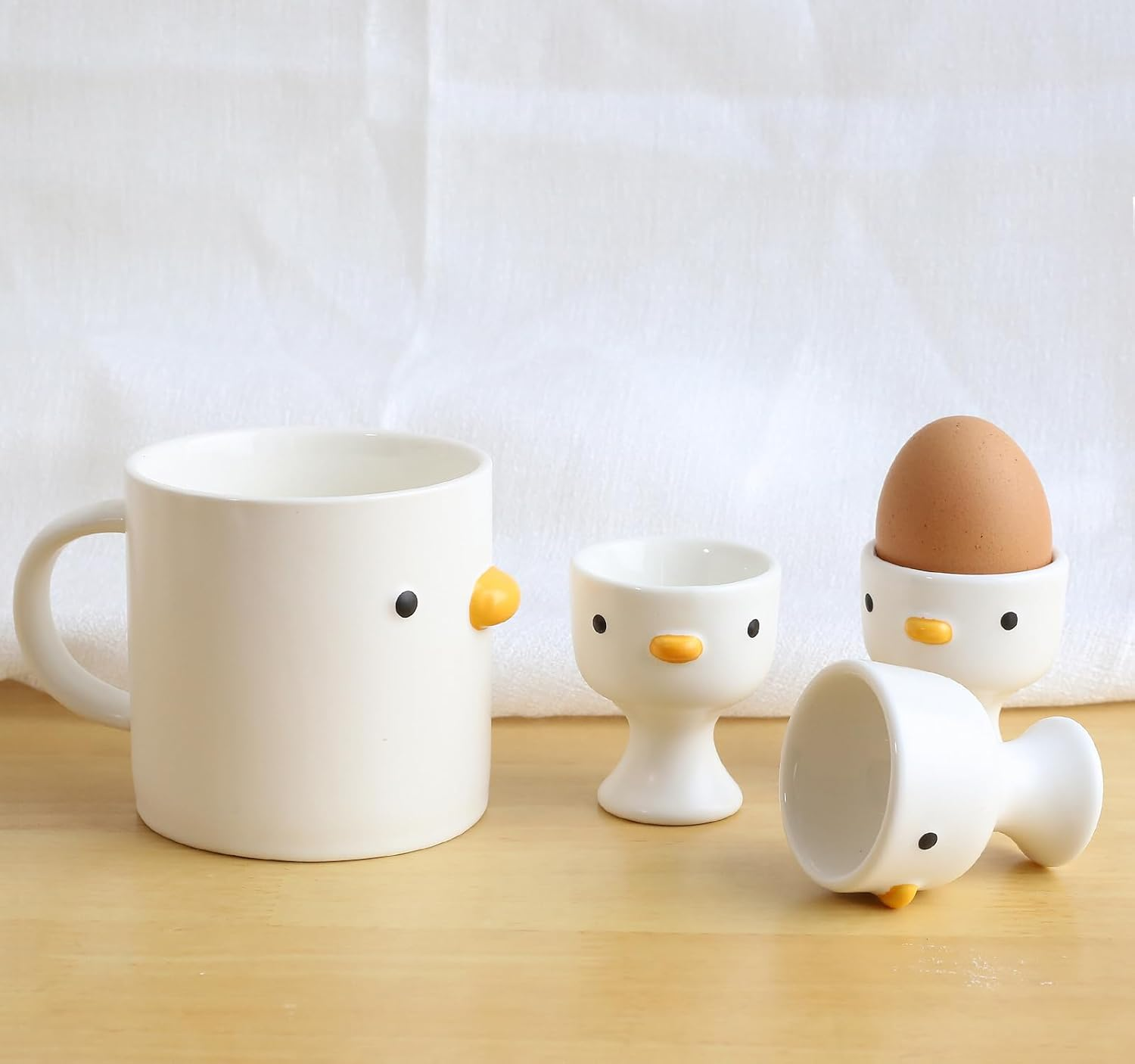PURROOM Funny Duck Egg Cup, Cute Chick Egg Cups Gift Set of 3, Handmade Glaze Safety Ceramics Soft Boiled Egg Holder, Breakfast Kitchen Cooking. image number 1